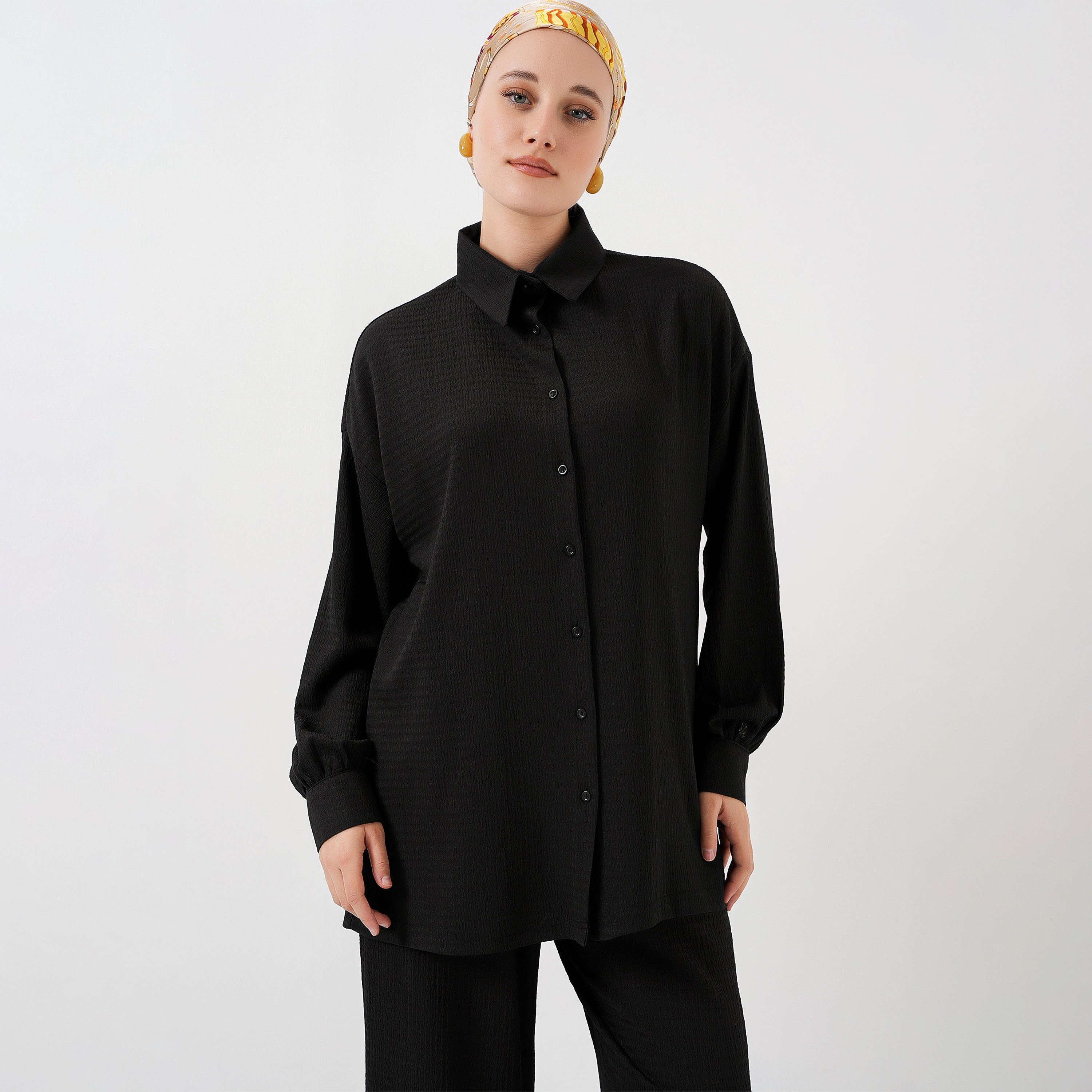 طقم نسائي بنسيج مزخرف، تونيك بأكمام منسدلة وسروال من بيجدارت-women-clothing-coordsets-image-15