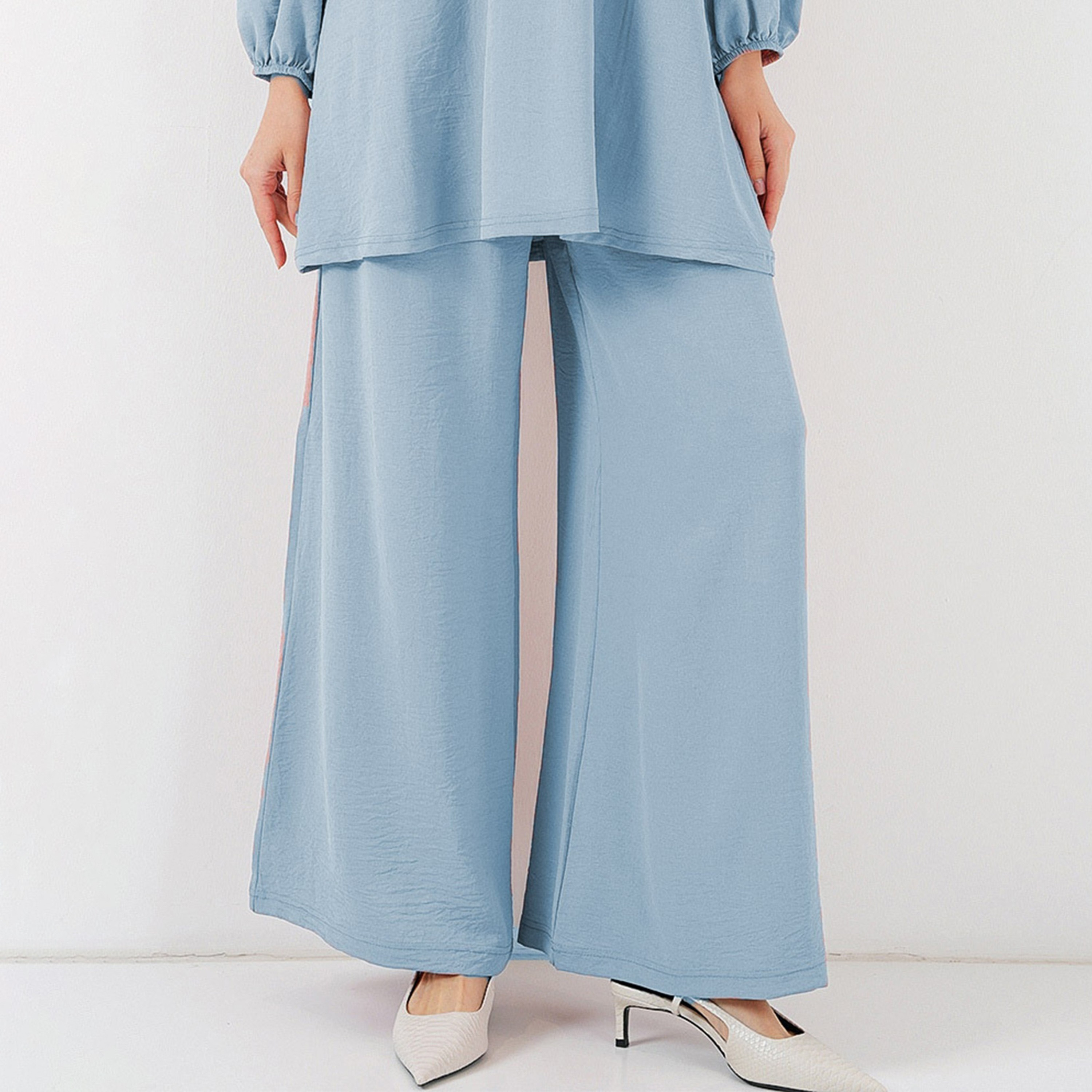 طقم نسائي بقميص تونيك بأكمام بالون منسوجة وبنطلون مع حجاب من بيجدارت-women-clothing-coordsets-image-24