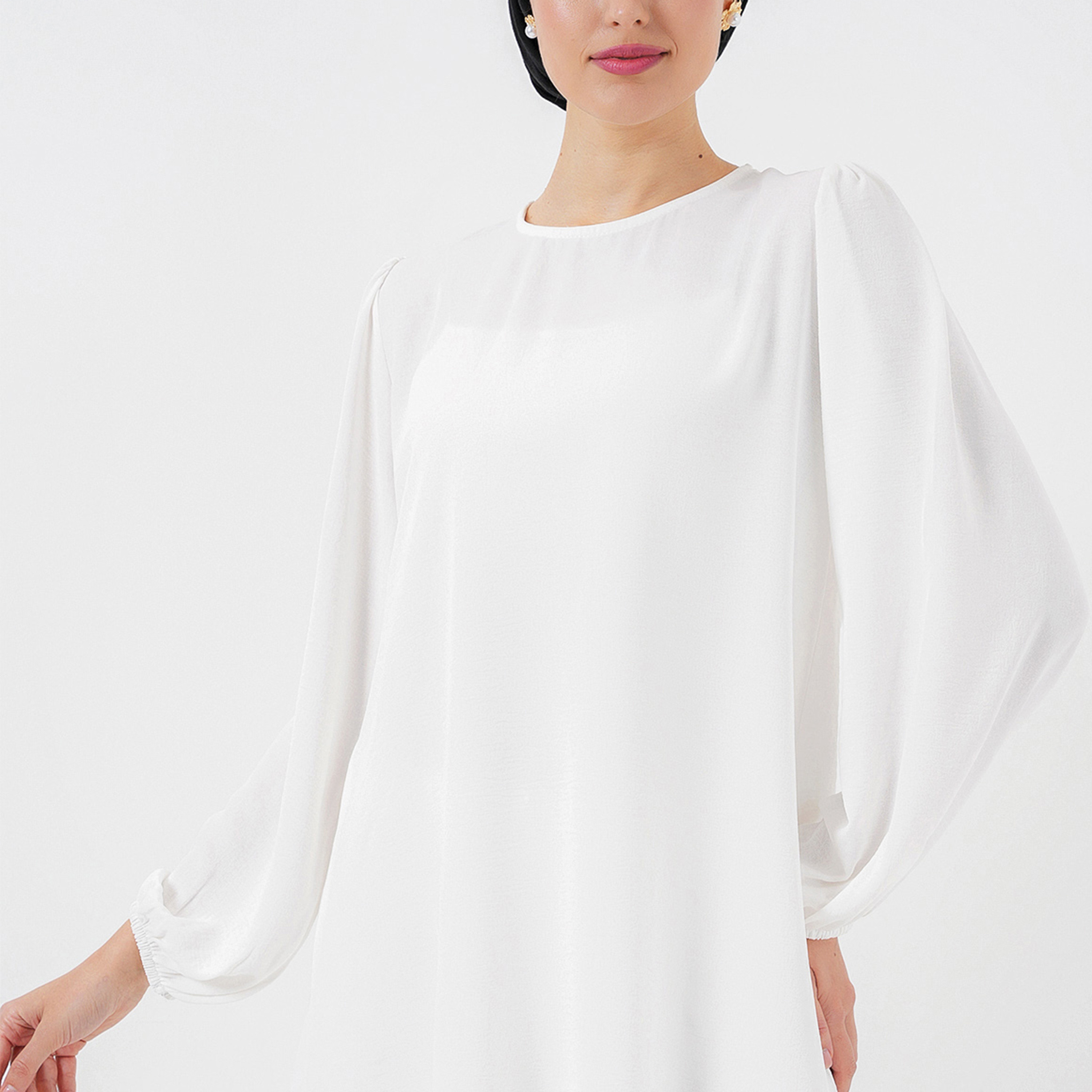 طقم نسائي بقميص تونيك بأكمام بالون منسوجة وبنطلون مع حجاب من بيجدارت-women-clothing-coordsets-image-41