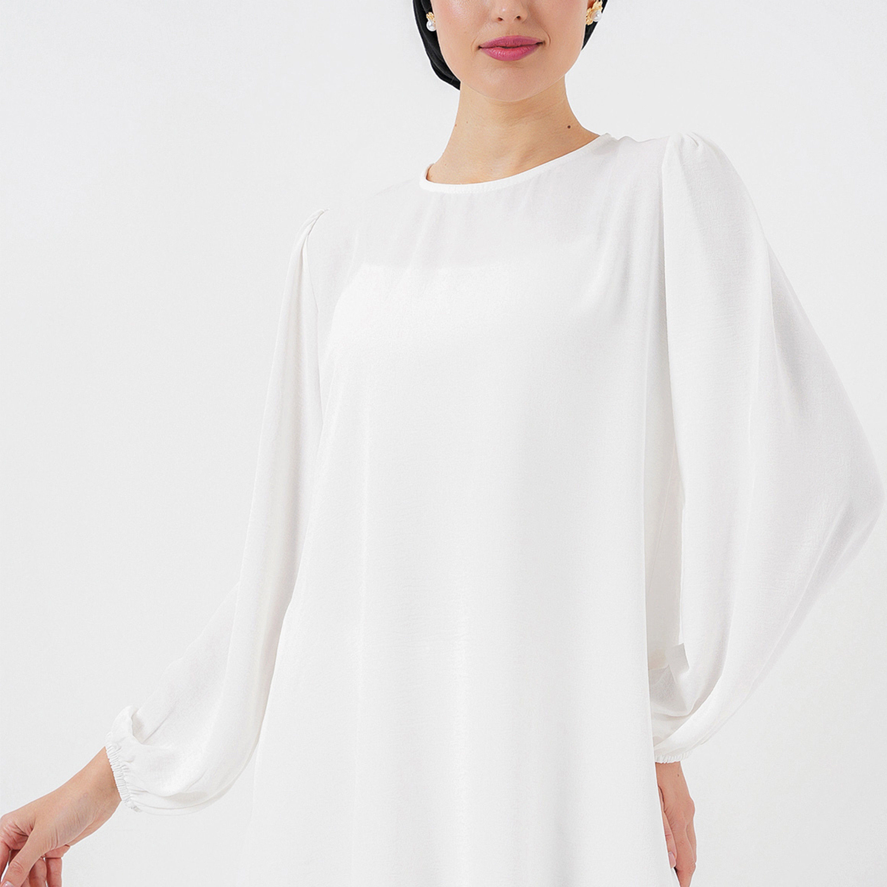 طقم نسائي بقميص تونيك بأكمام بالون منسوجة وبنطلون مع حجاب من بيجدارت-women-clothing-coordsets-image-41