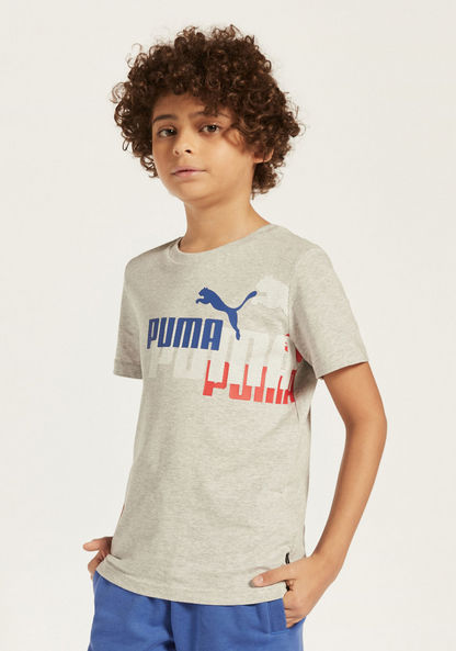 PUMA Logo Print Round Neck T-shirt with Short Sleeves-T Shirts-image-0