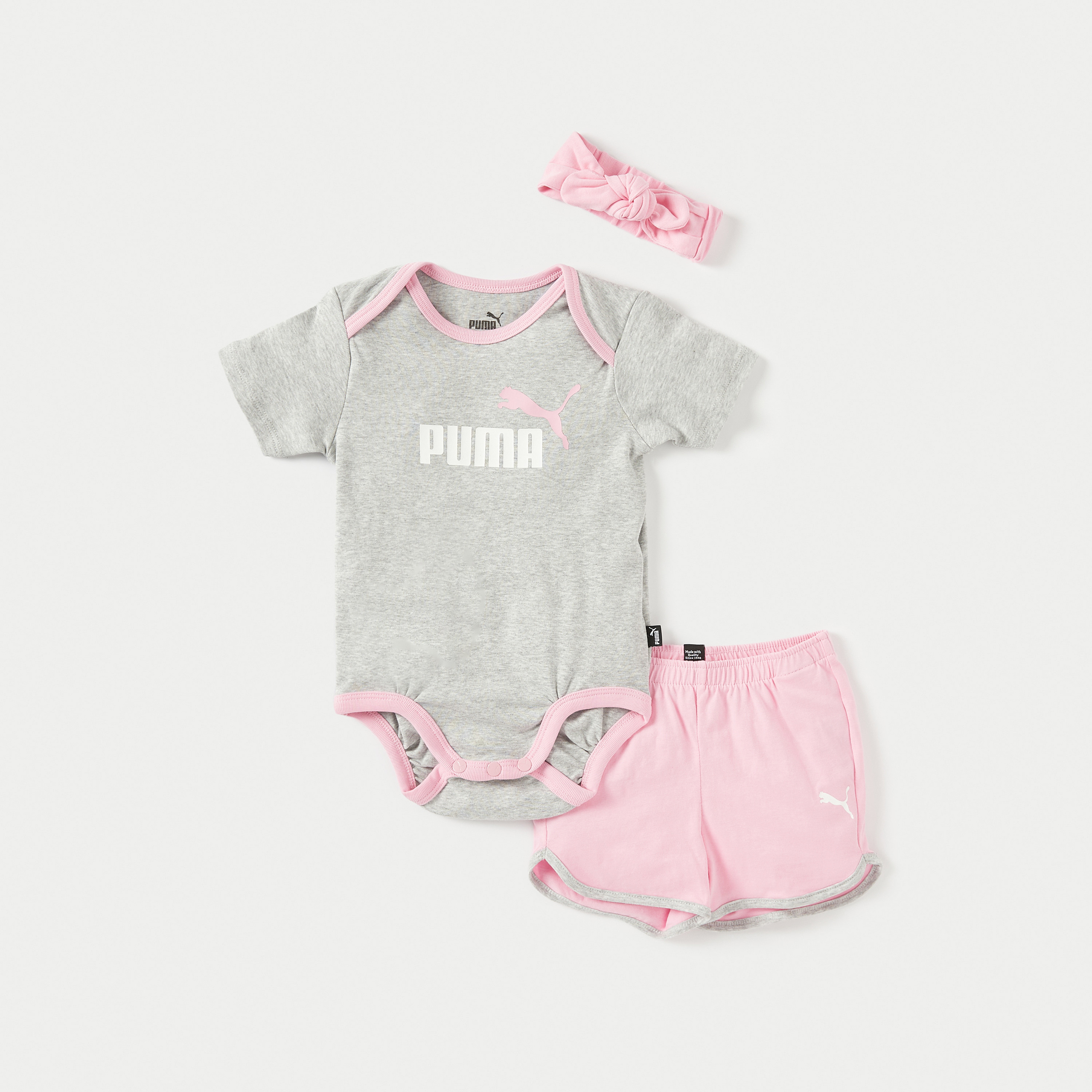 Buy PUMA Logo Print Bodysuit with Shorts and Elasticated Hairband Online Babyshop UAE