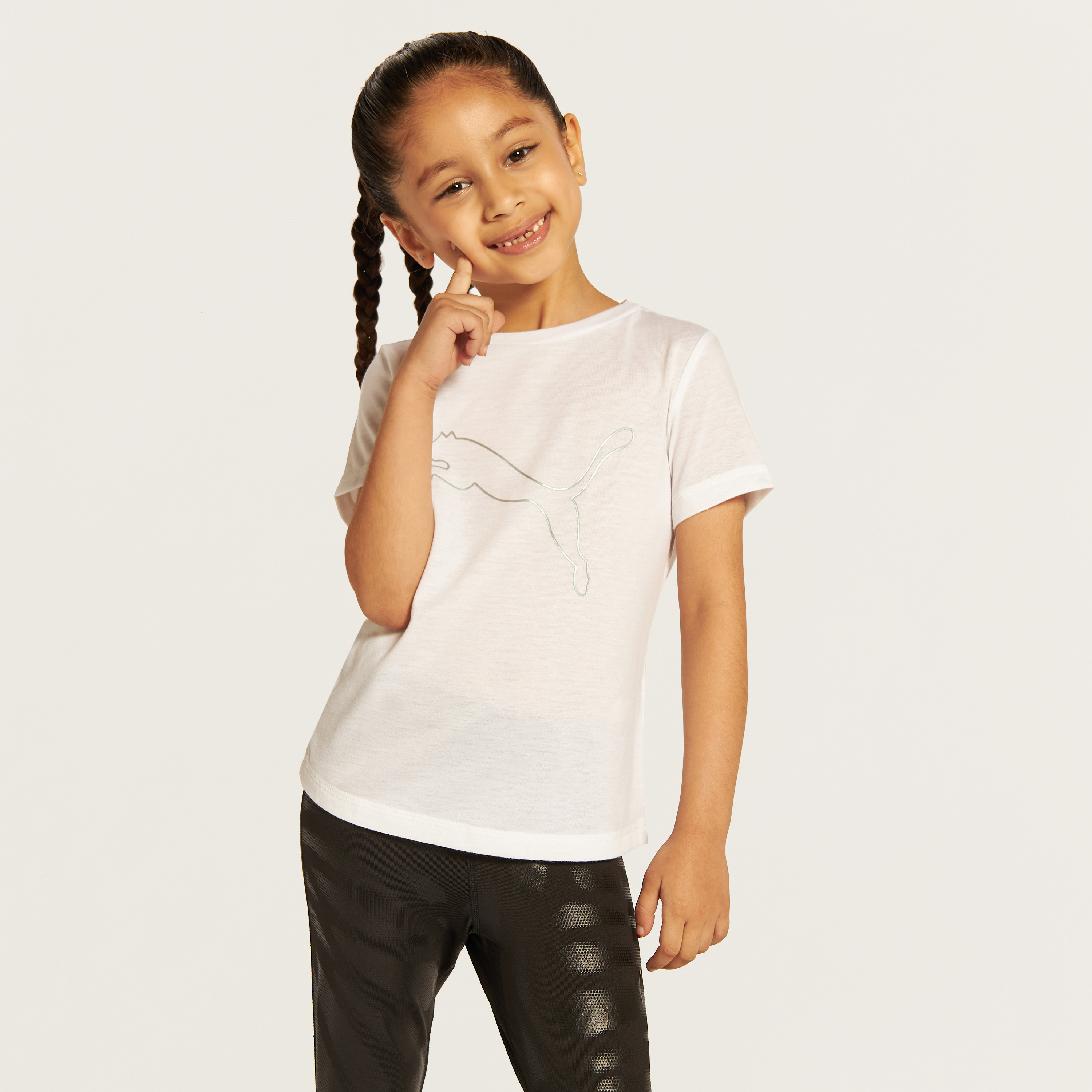 PUMA Logo Print Crew Neck T-shirt with Short Sleeves-girls-clothing-tshirts-image-1
