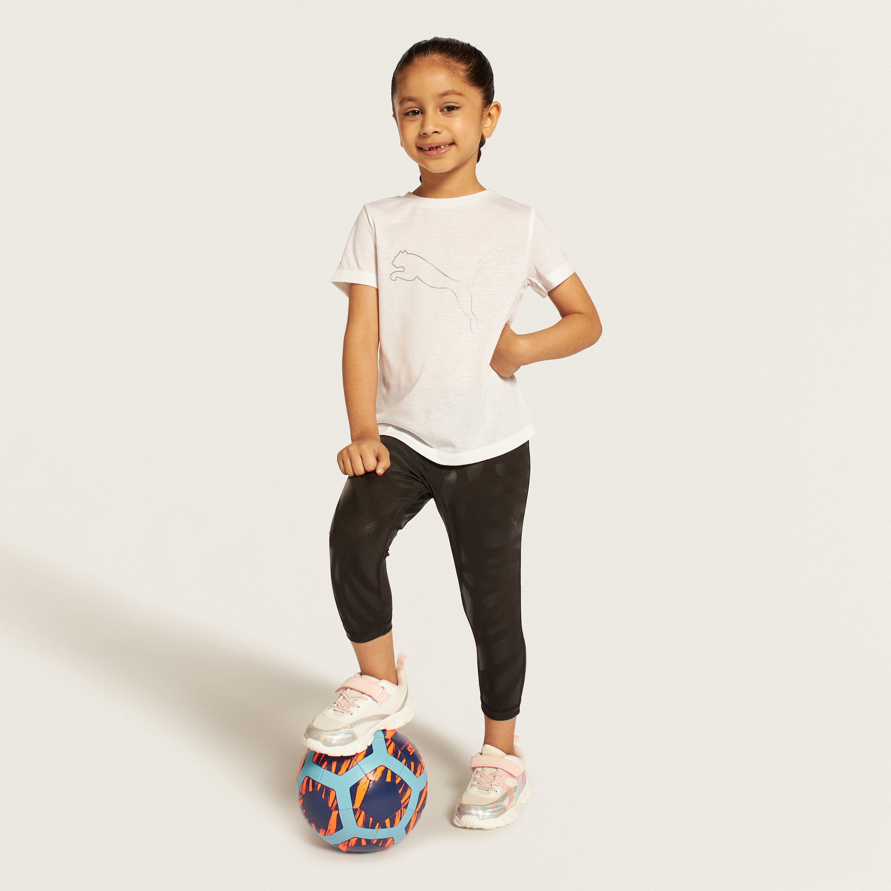 PUMA Logo Print Crew Neck T-shirt with Short Sleeves-girls-clothing-tshirts-image-2