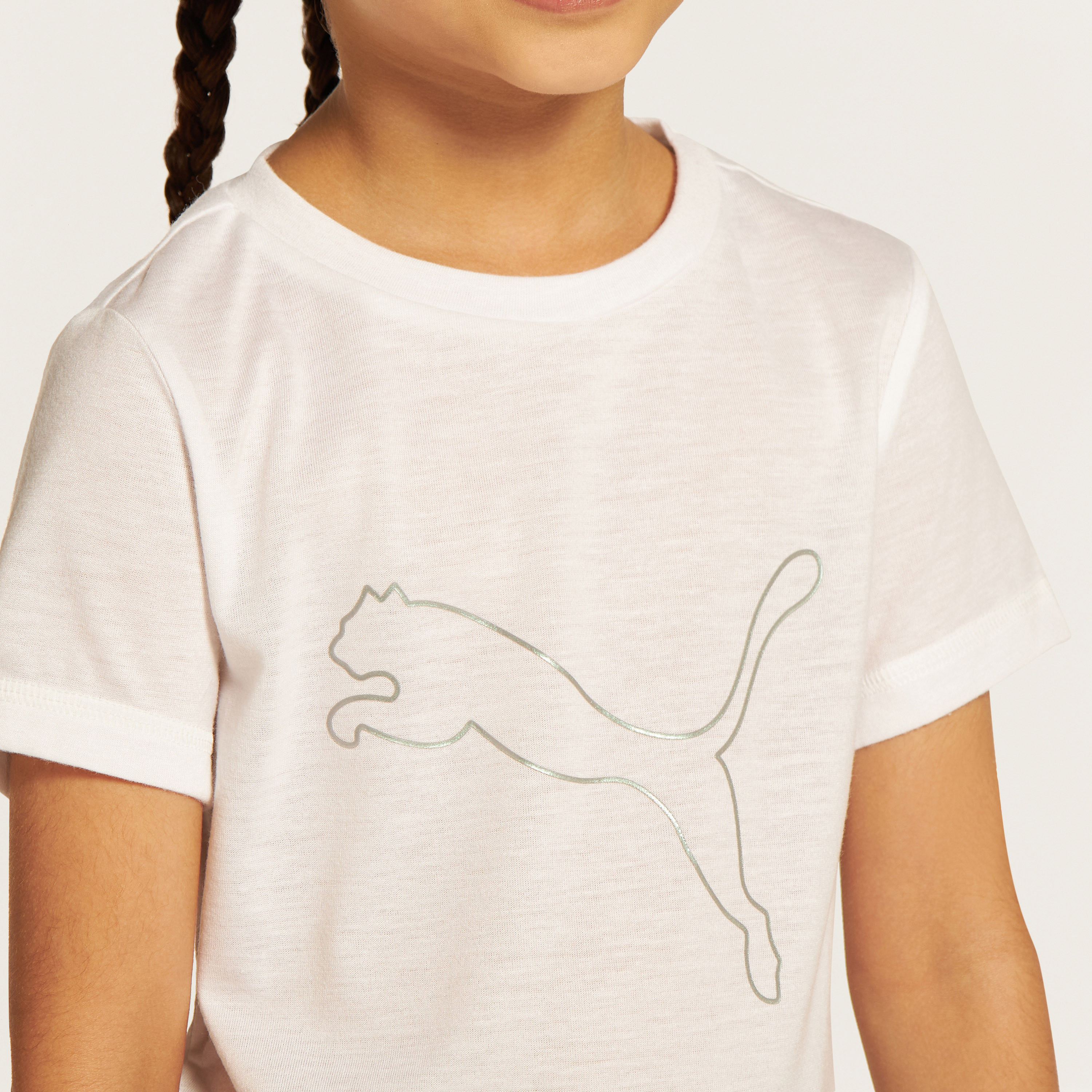 PUMA Logo Print Crew Neck T-shirt with Short Sleeves-girls-clothing-tshirts-image-3
