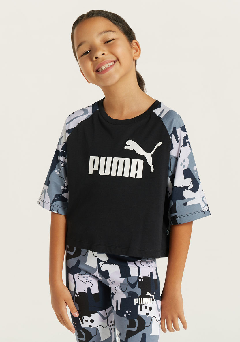 PUMA Logo Print T-shirt with Raglan Sleeves-Tops-image-0