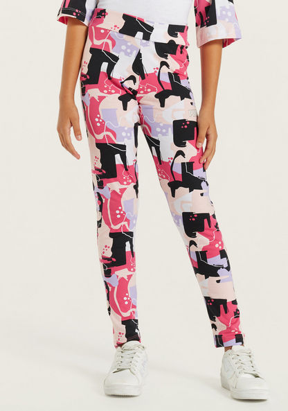 PUMA All-Over Print Leggings with Elasticated Waistband-Bottoms-image-1