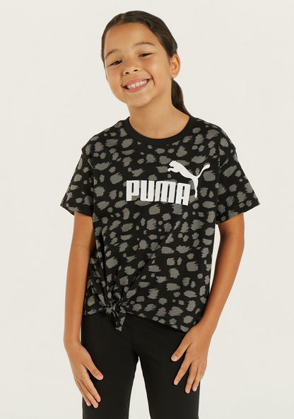PUMA All-Over Animal Print T-shirt with Knot Detail-Tops-image-0
