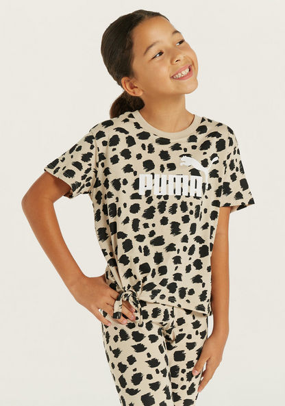 PUMA All-Over Animal Print T-shirt with Knot Detail-Tops-image-0
