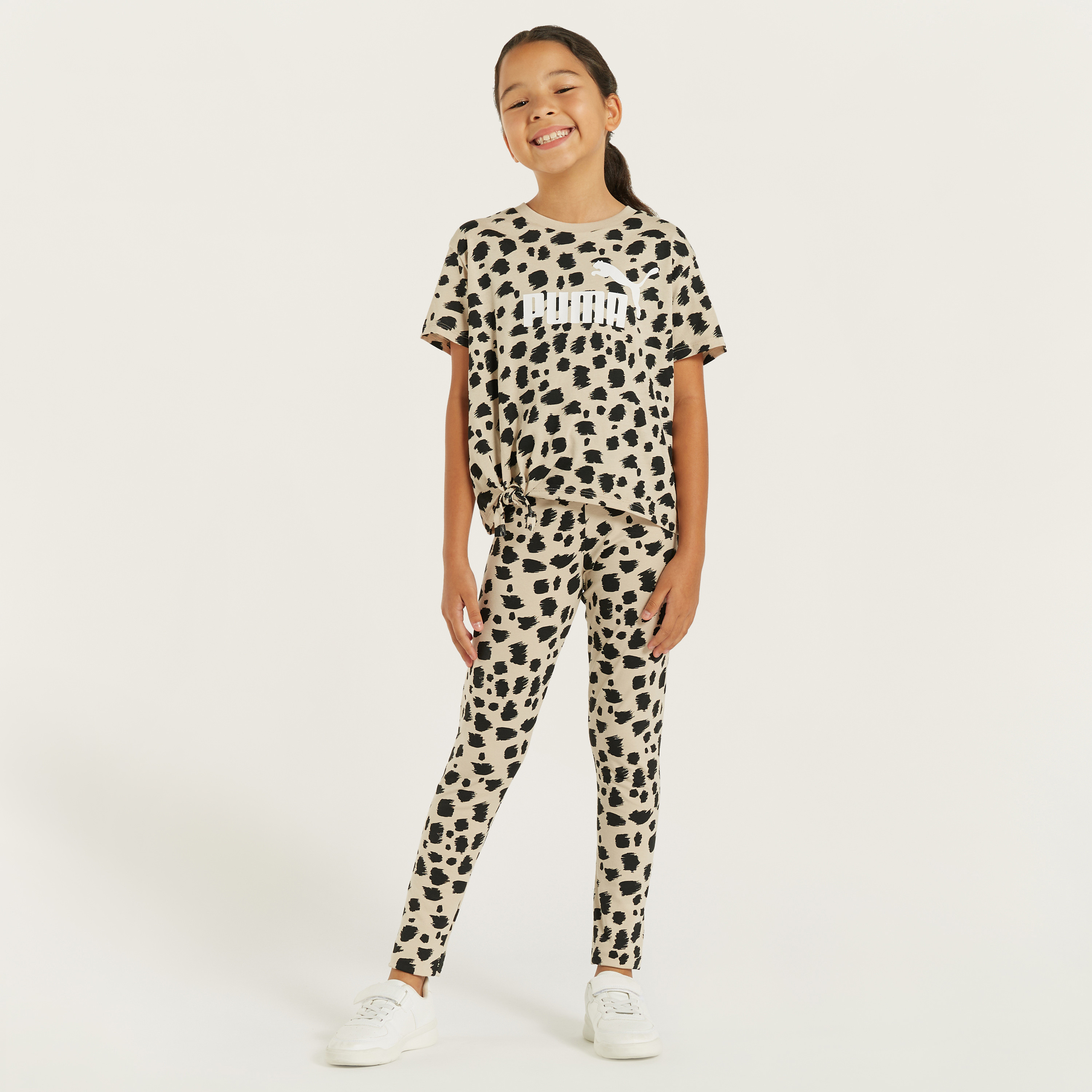 PUMA All-Over Animal Print T-shirt with Knot Detail-sports-girls-clothing-tops-image-2