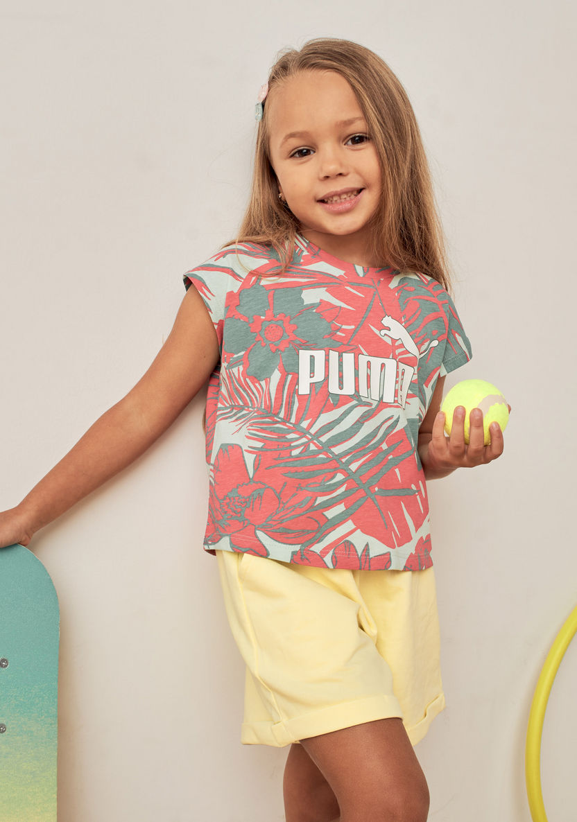 PUMA Floral Print T-shirt with Extended Sleeves-T Shirts-image-0