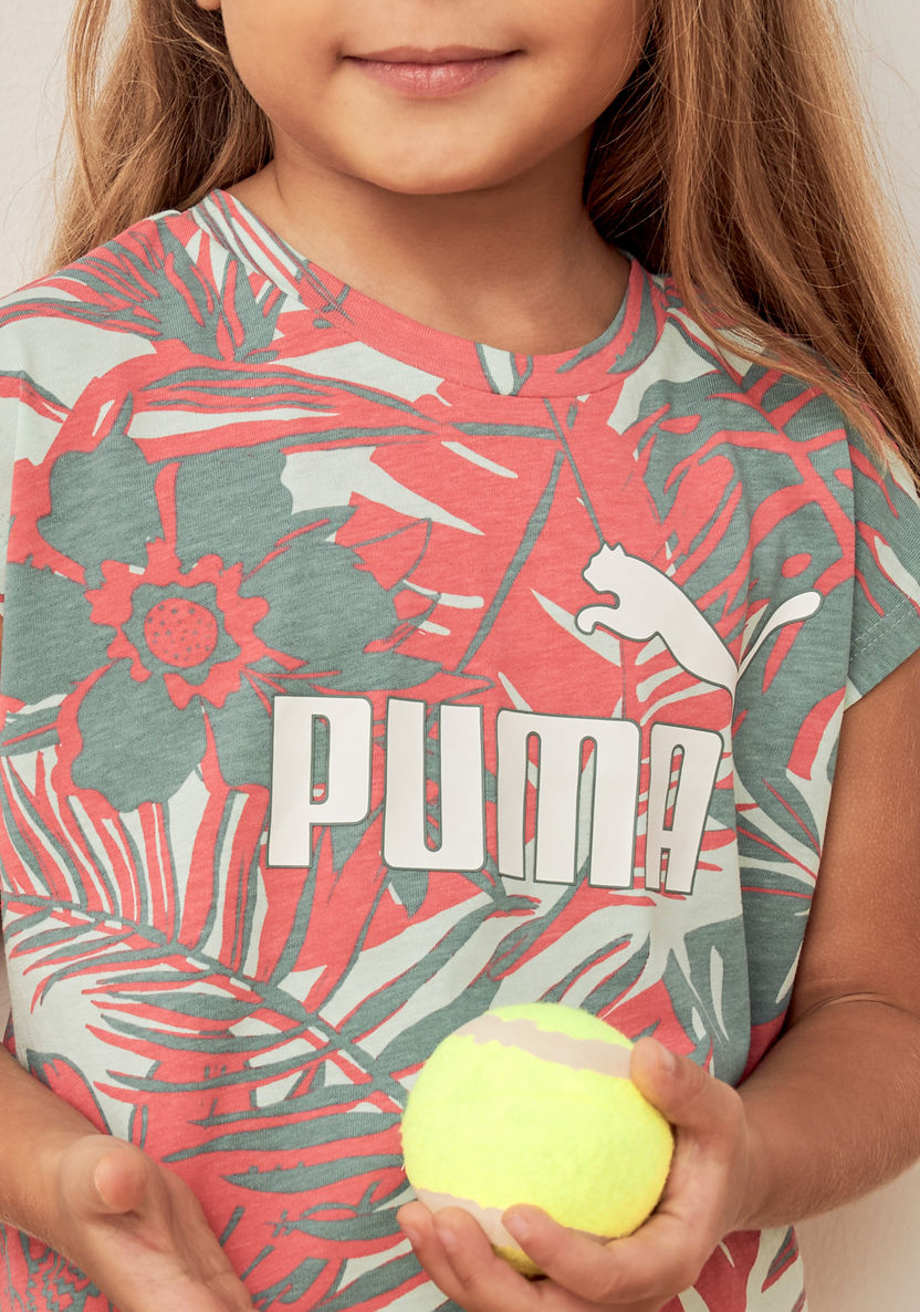 PUMA Floral Print T-shirt with Extended Sleeves-T Shirts-image-3
