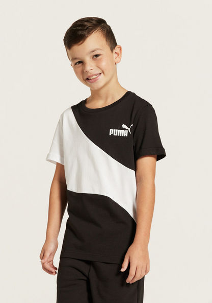 PUMA Logo Cut and Sew Round Neck T-shirt with Short Sleeves-T Shirts-image-0