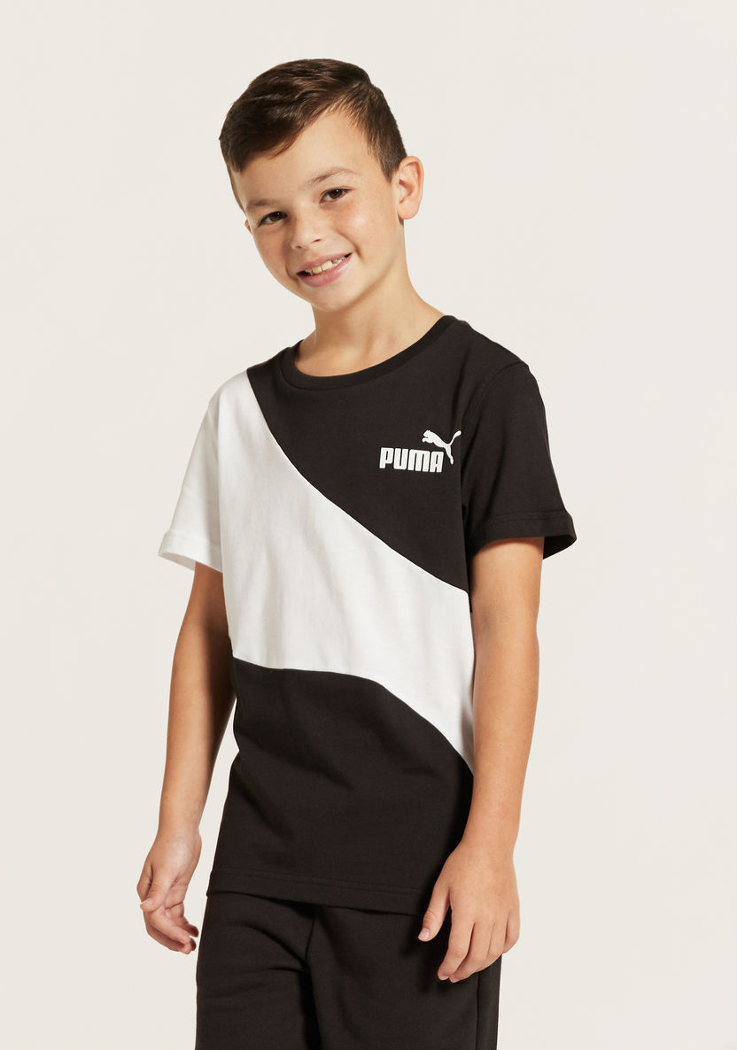 PUMA Logo Cut and Sew Round Neck T-shirt with Short Sleeves-T Shirts-image-0