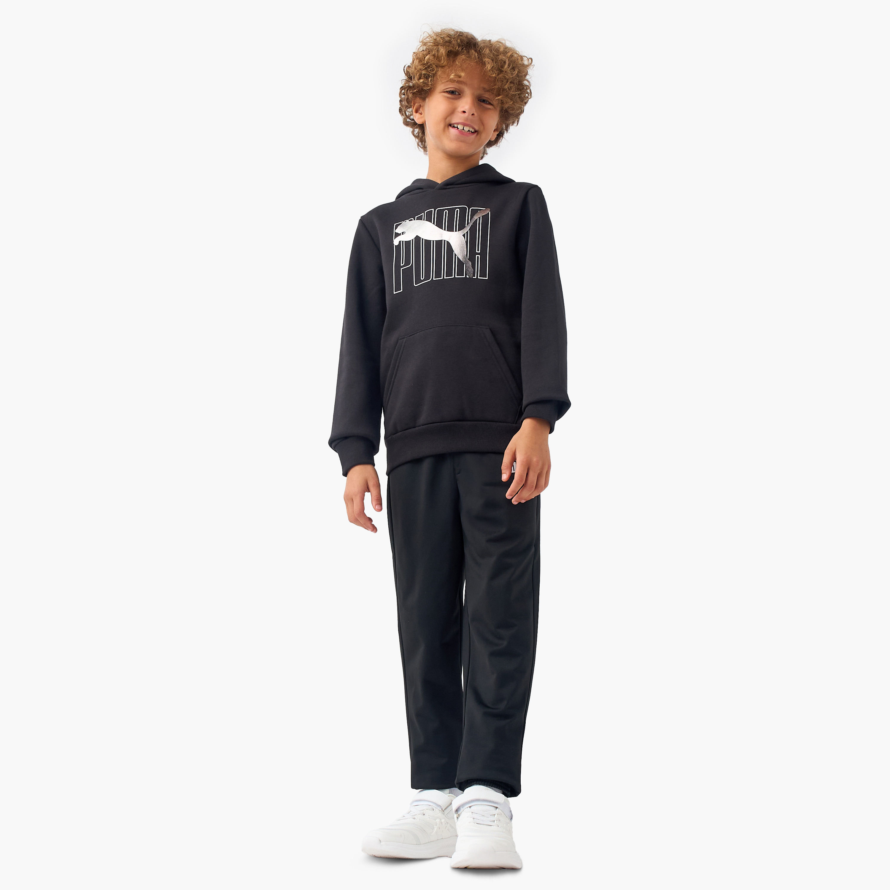 Puma Logo Print Hoodie with Hood and Long Sleeves-sports-boys-clothing-tops-image-2