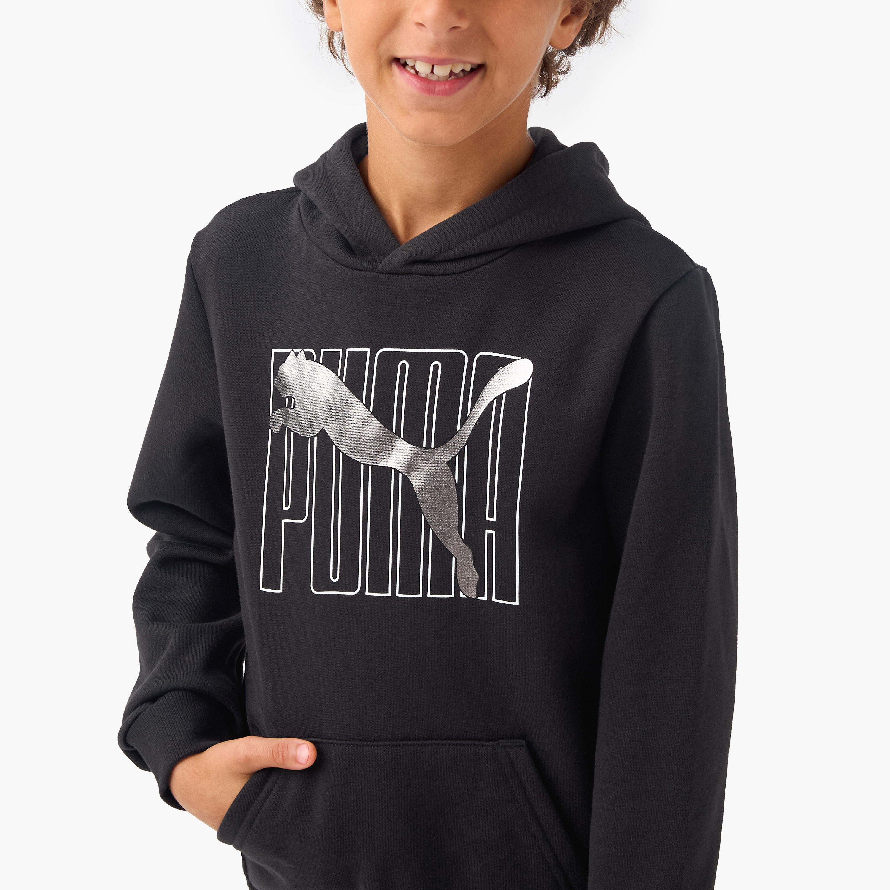 Puma Logo Print Hoodie with Hood and Long Sleeves-sports-boys-clothing-tops-image-4