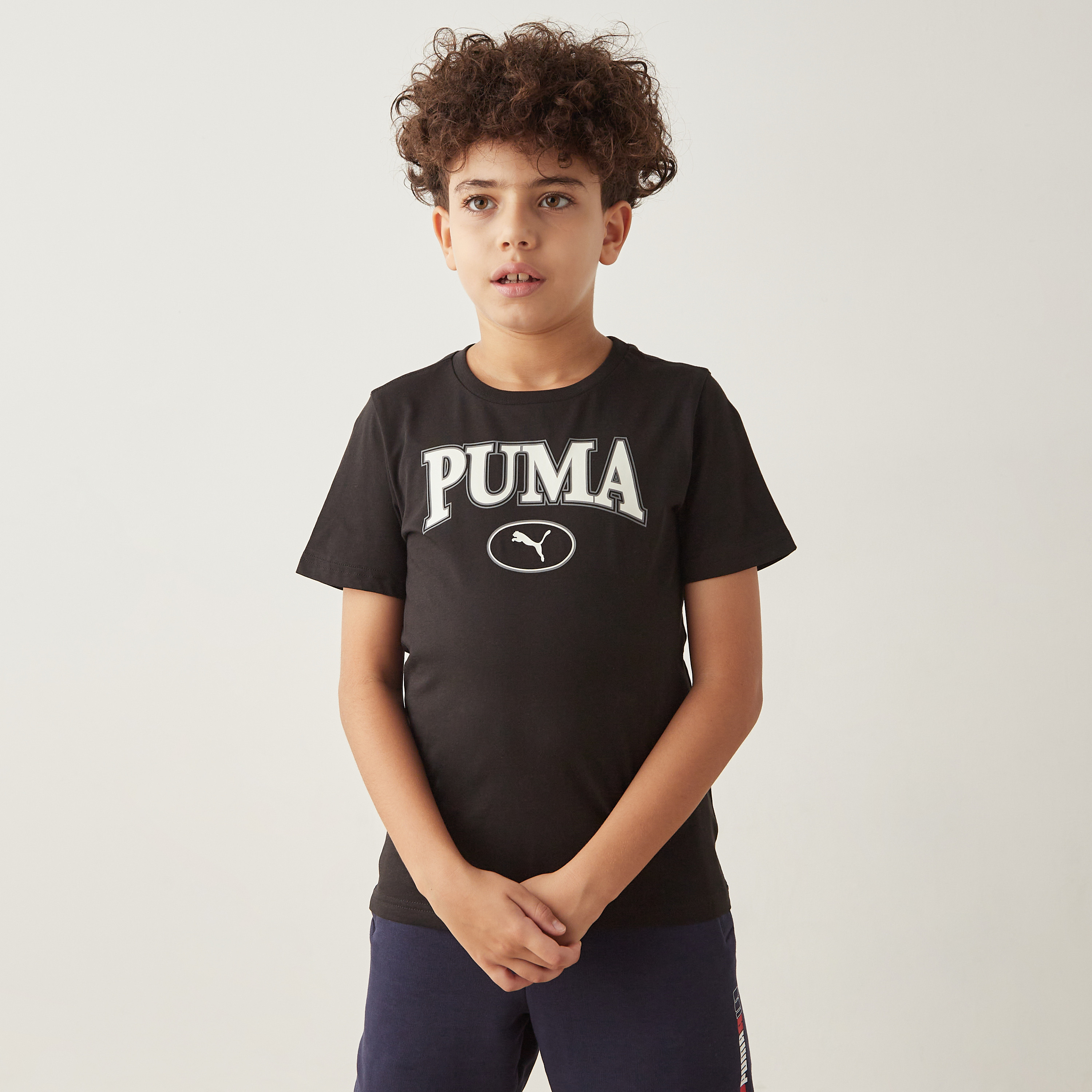 PUMA Logo Print Round Neck T-shirt with Short Sleeves-sports-boys-clothing-tops-image-1
