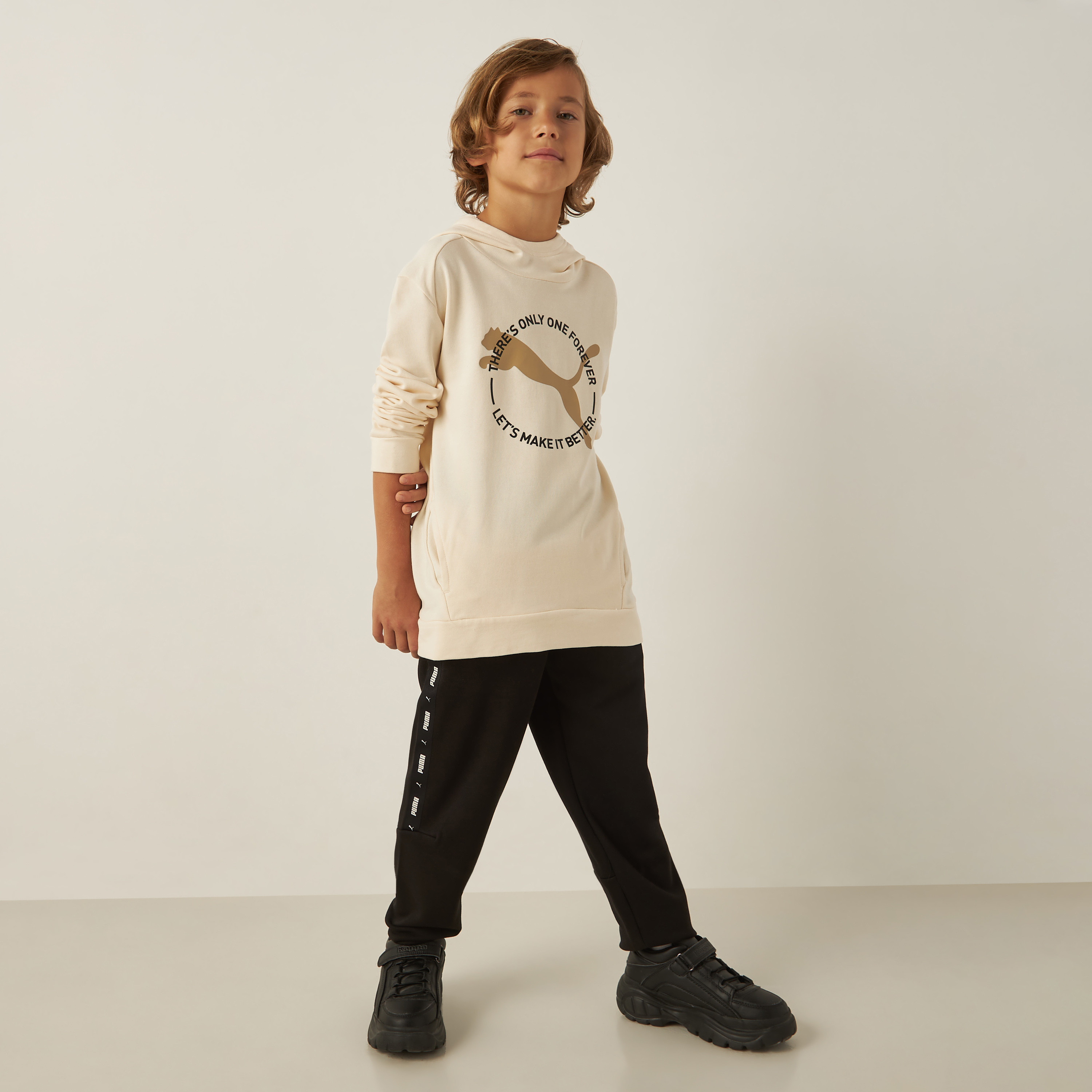 PUMA Slogan Print Hooded Sweatshirt with Long Sleeves and Pockets-sports-boys-clothing-tops-image-2