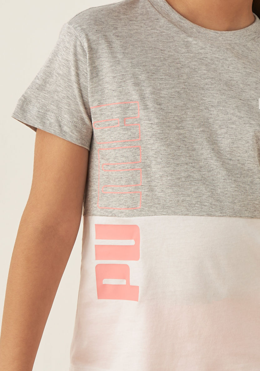 PUMA Logo Print Colourblock T-shirt with Crew Neck and Short Sleeves-Tops-image-3