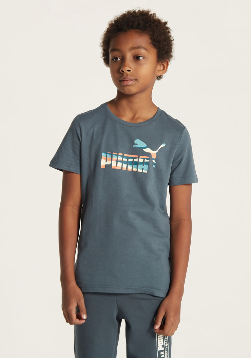 PUMA Logo Print T-shirt with Round Neck-T Shirts-image-0