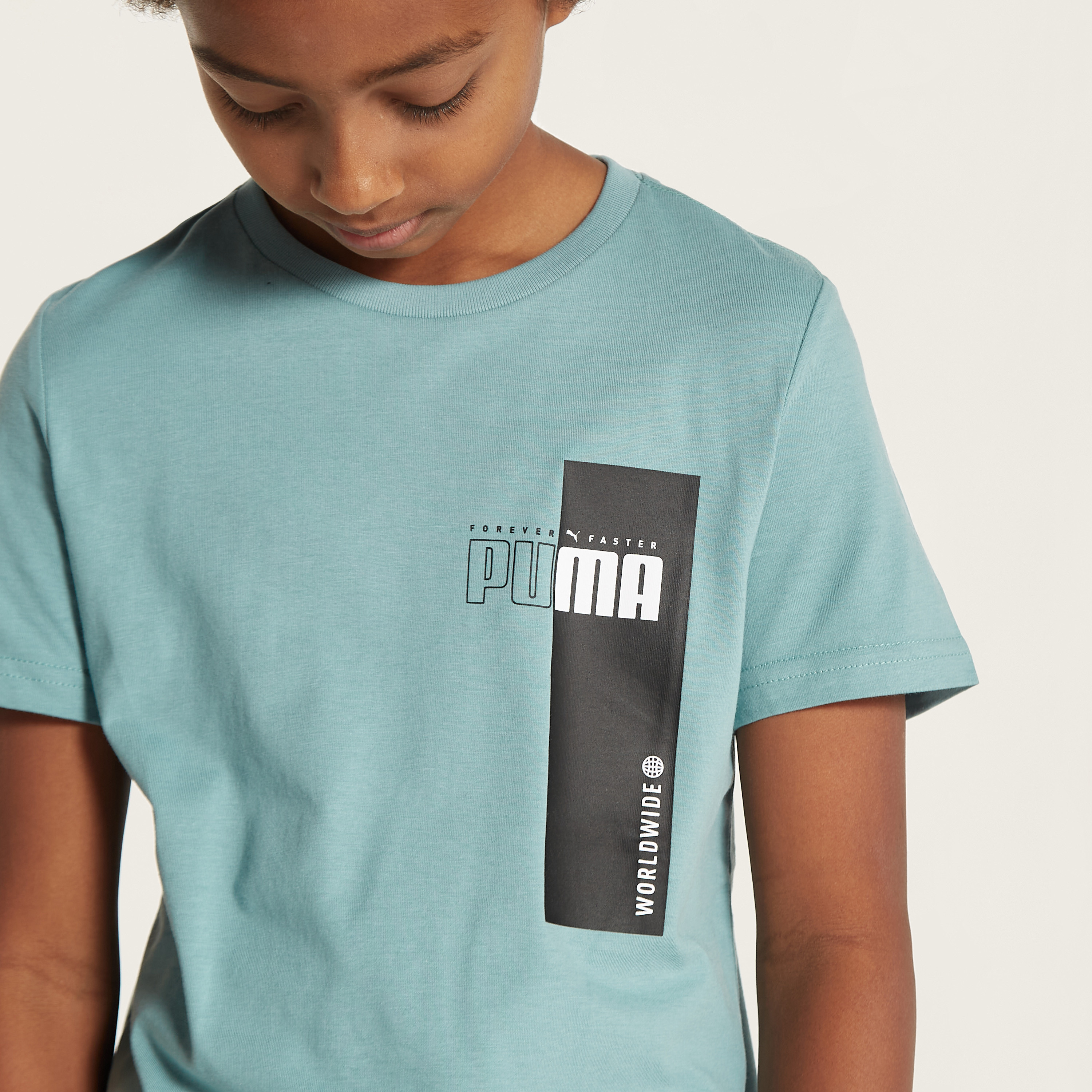 PUMA Logo Print T-shirt with Round Neck-sports-boys-clothing-tops-image-3