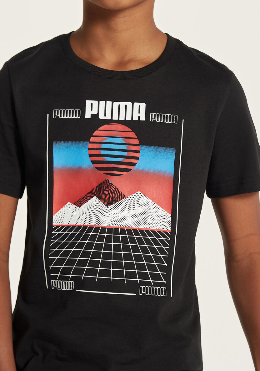 PUMA Graphic Print T-shirt with Round Neck-T Shirts-image-2
