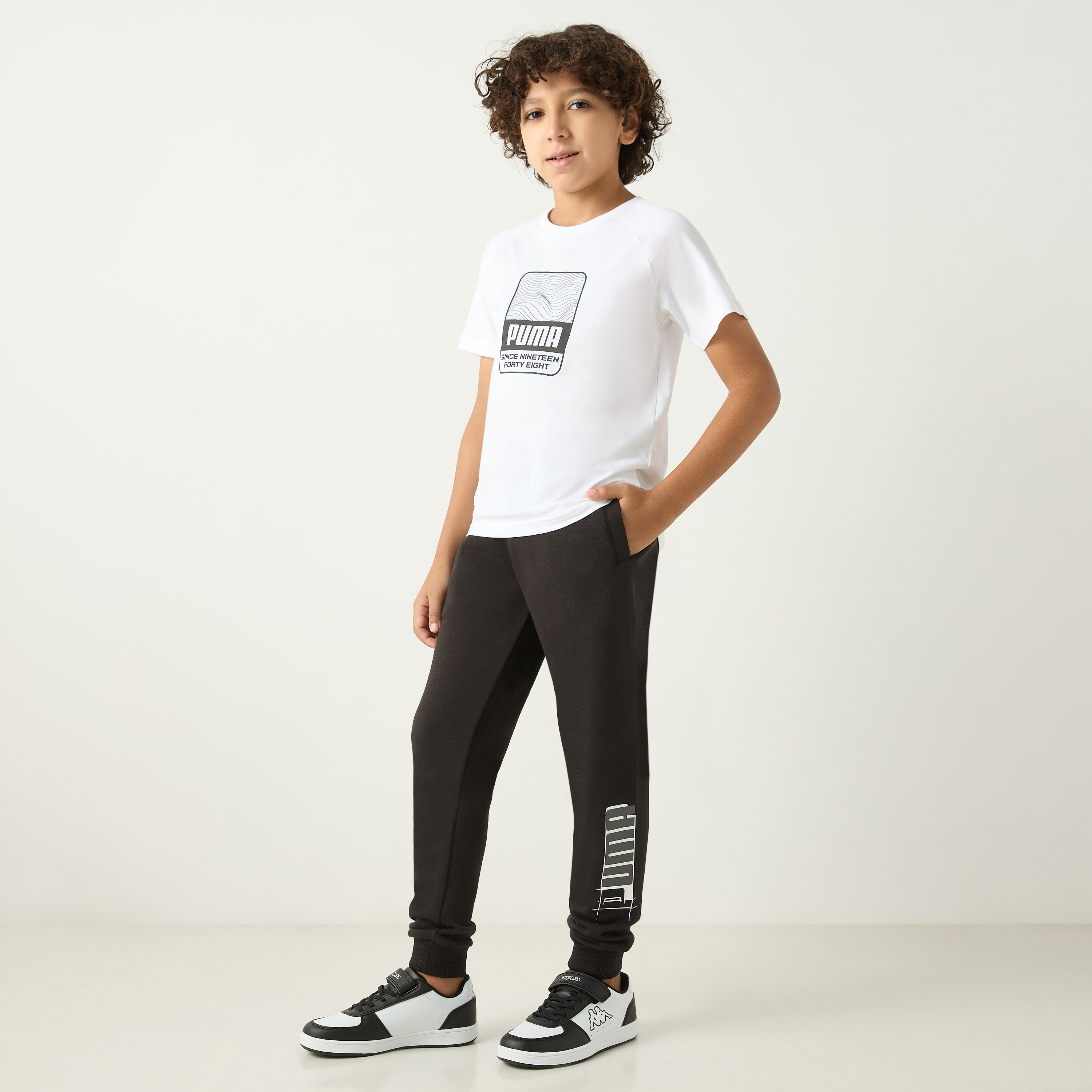 PUMA Logo Print T-shirt with Short Sleeves and Round Neckline-sports-boys-clothing-tops-image-2