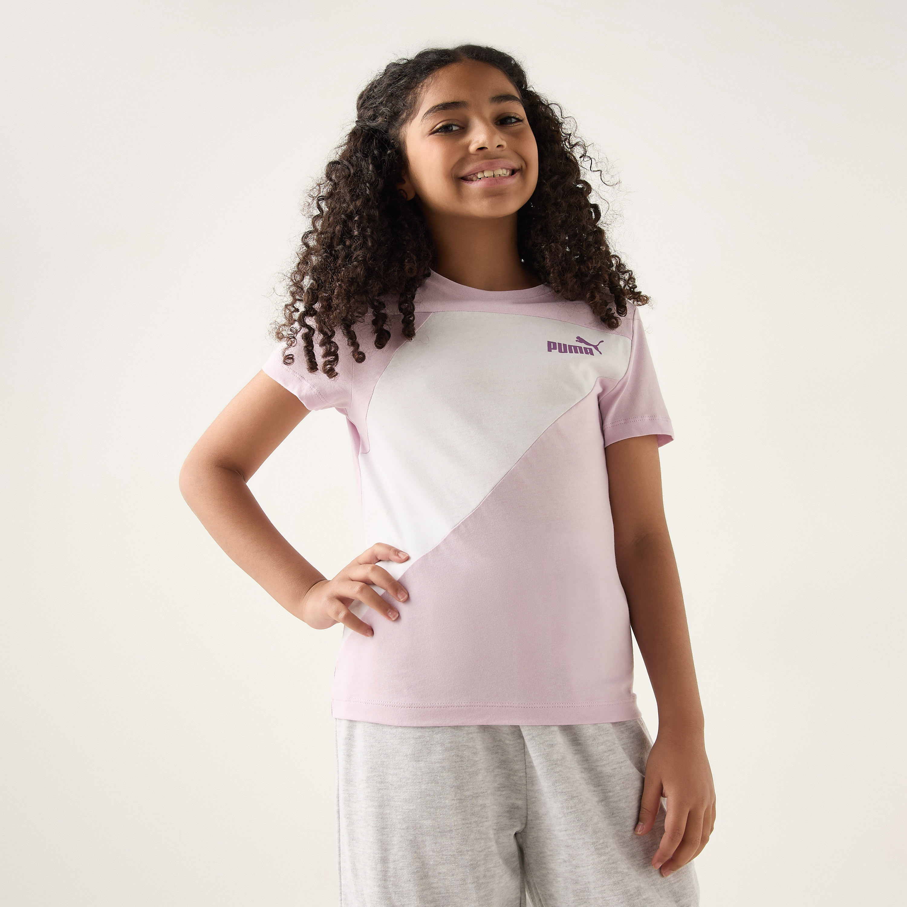 PUMA Panelled Crew Neck T-shirt with Short Sleeves-sports-girls-clothing-tops-image-1