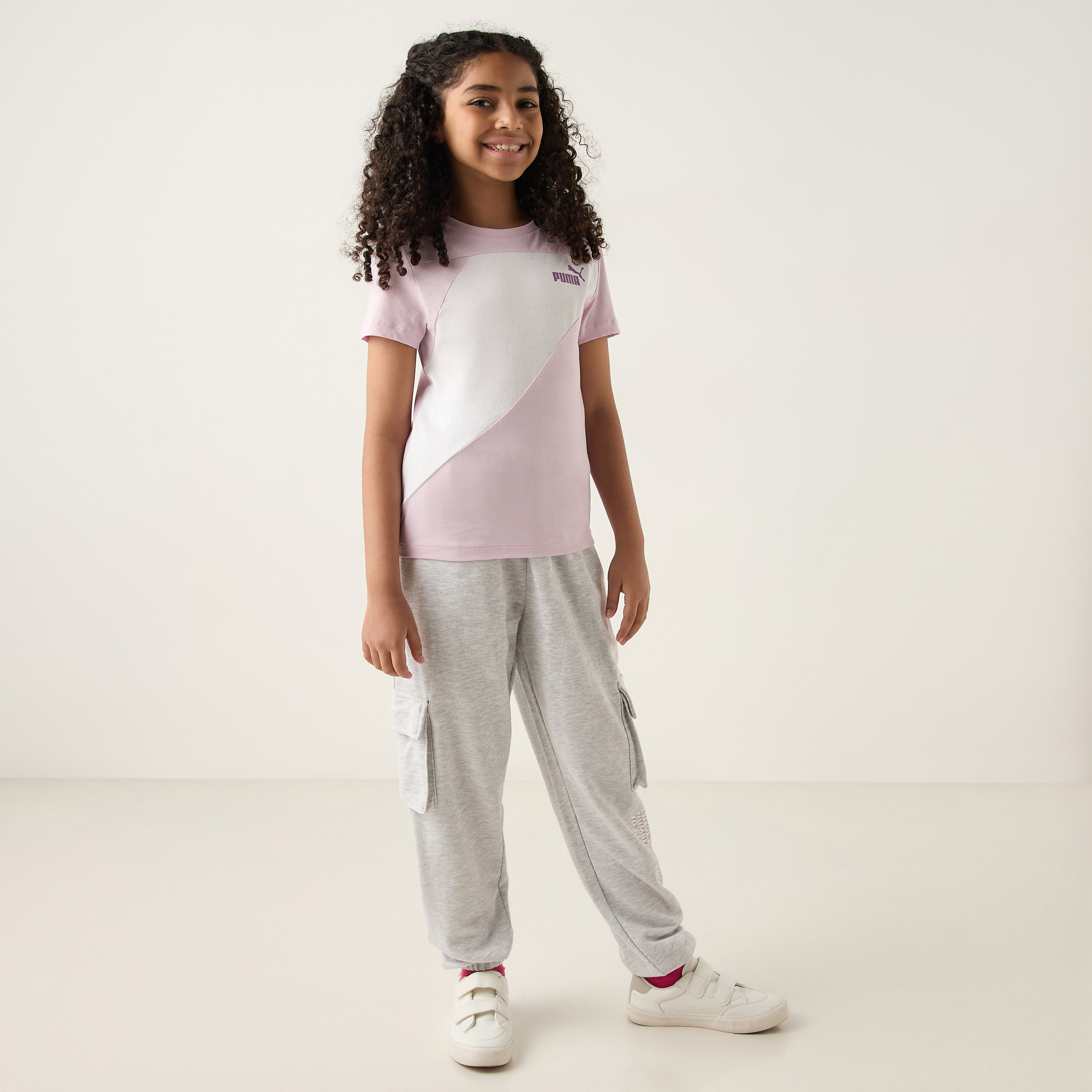 PUMA Panelled Crew Neck T-shirt with Short Sleeves-sports-girls-clothing-tops-image-2