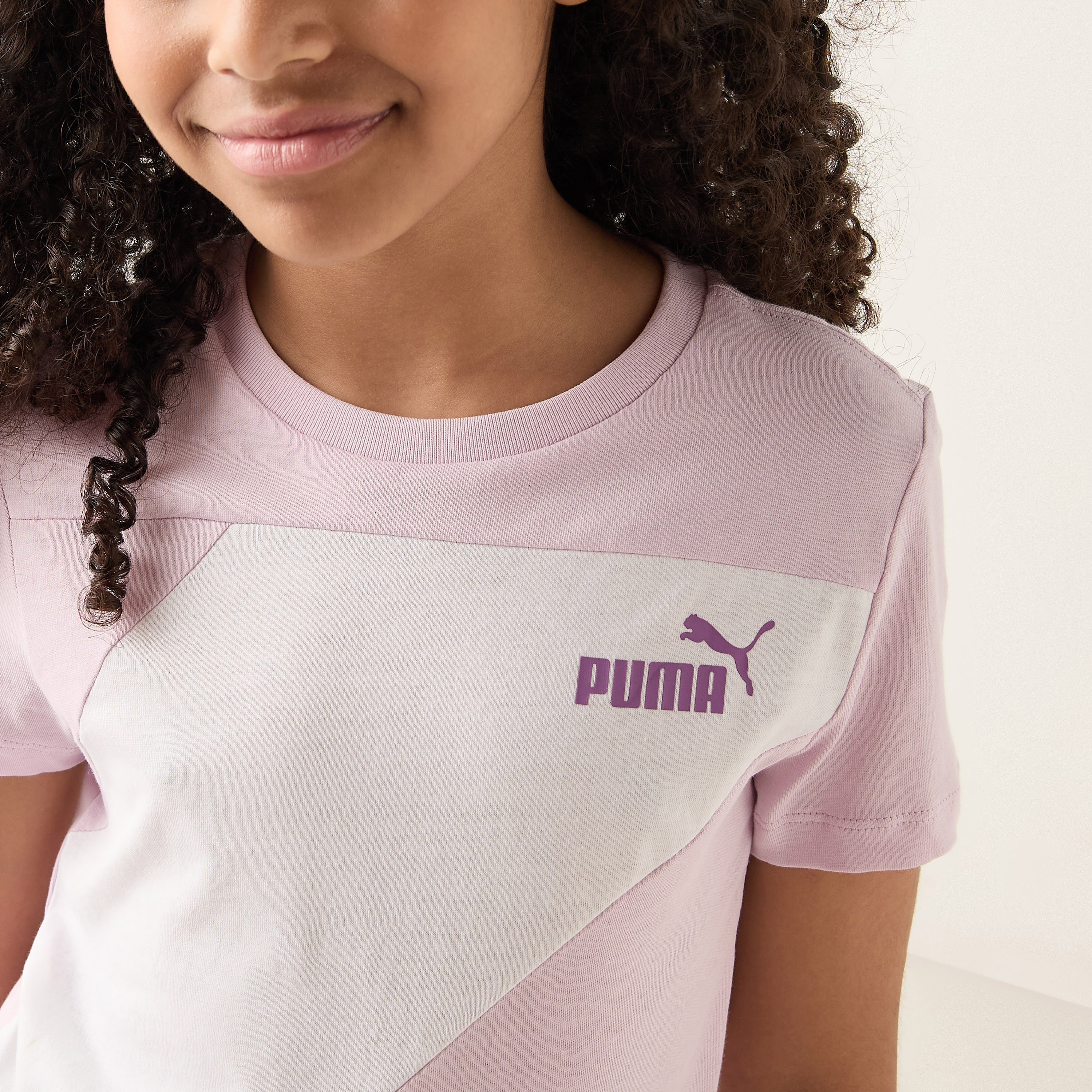 PUMA Panelled Crew Neck T-shirt with Short Sleeves-sports-girls-clothing-tops-image-4