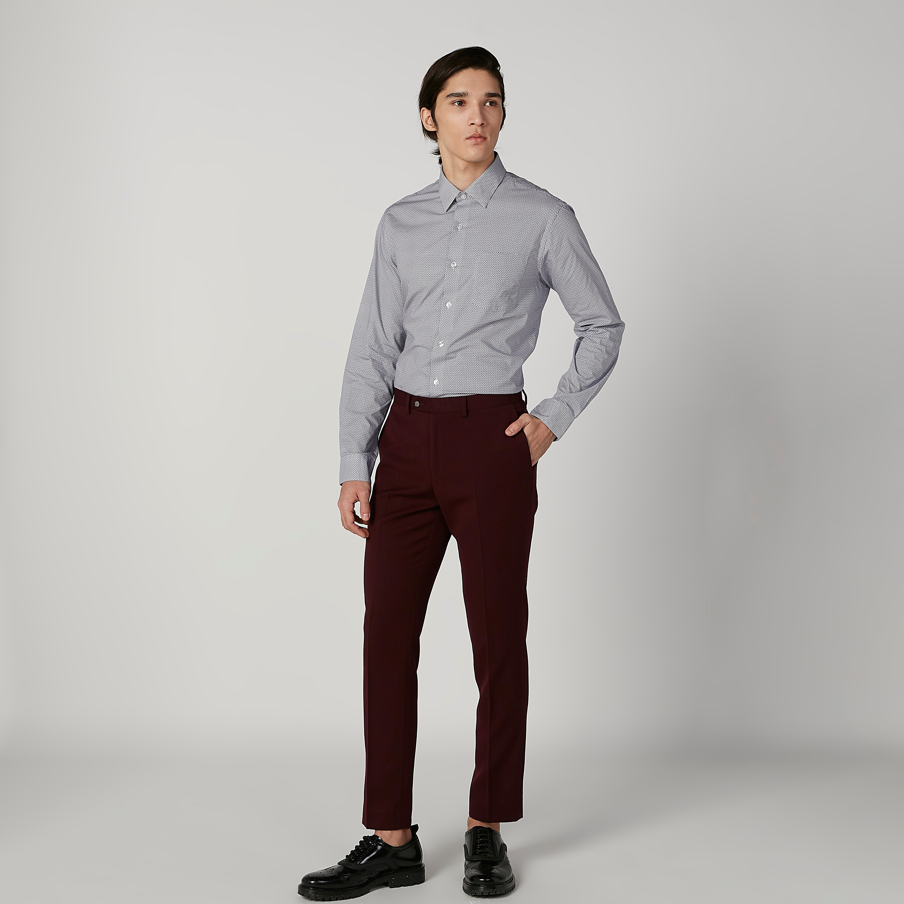 Buy Arrow Men Grey Spread Collar Patterned Slim Fit Formal Shirt - NNNOW.com