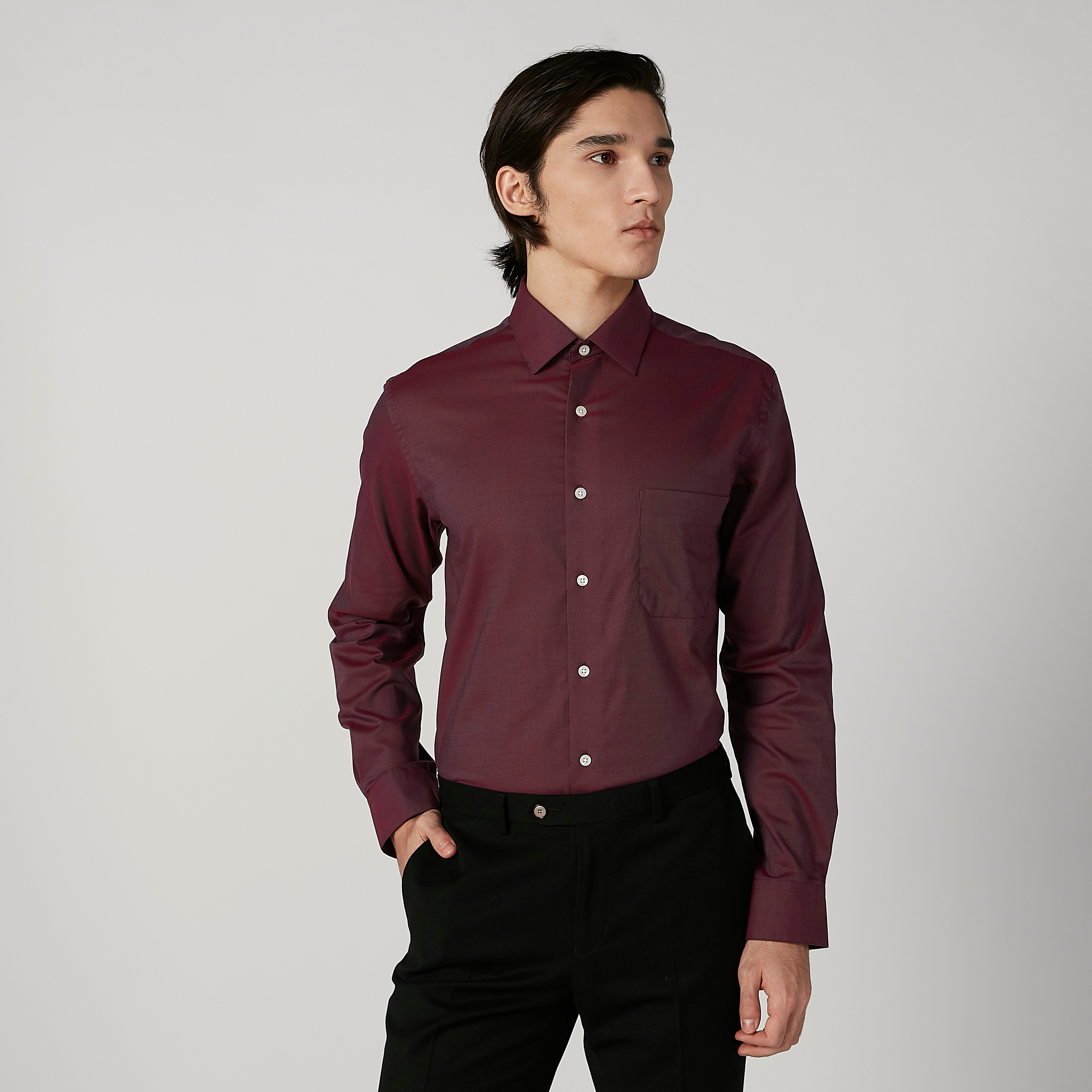 قميص سليم سادة بأكمام طويلة وجيب على الصدر من آرو-men-clothing-shirts-image-1