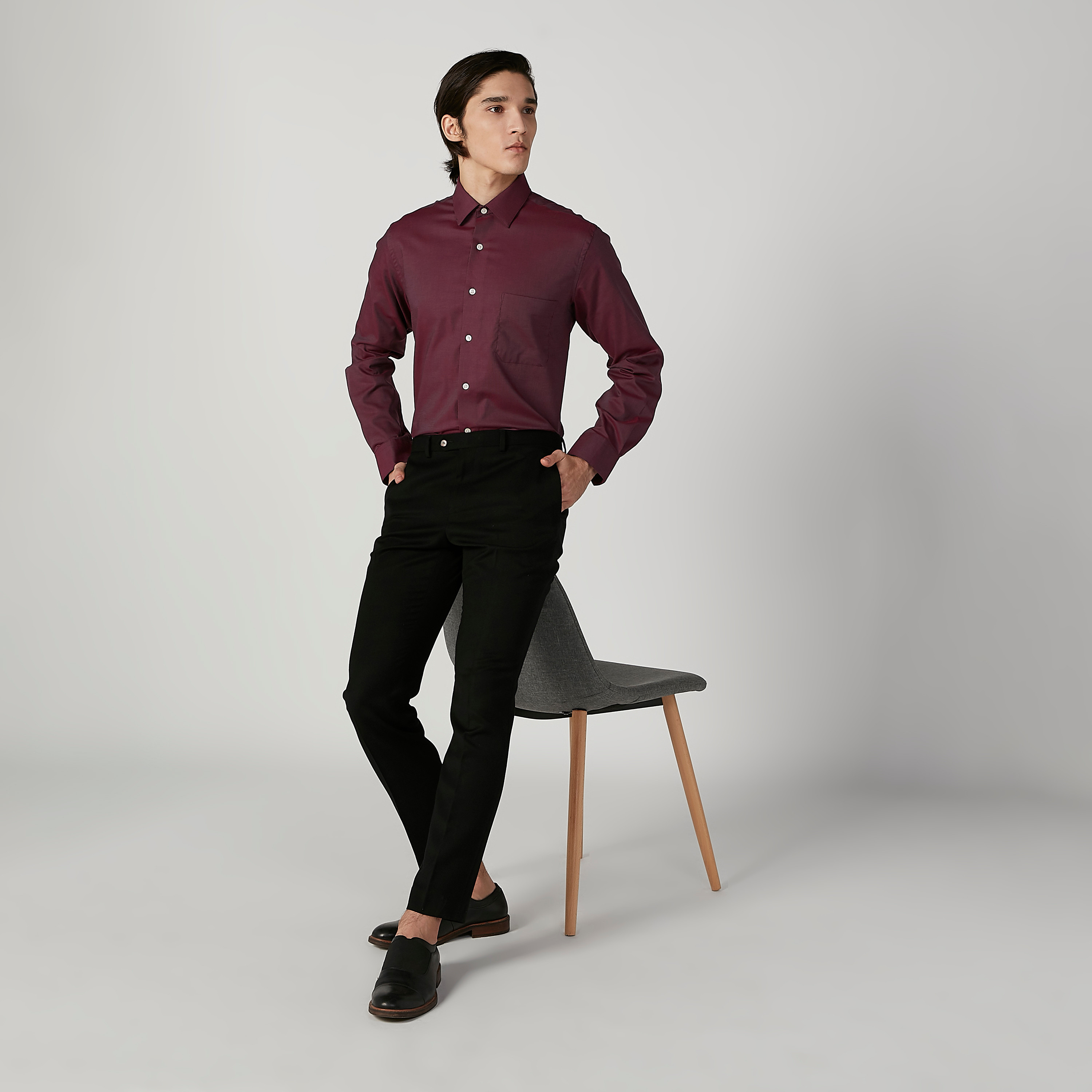 قميص سليم سادة بأكمام طويلة وجيب على الصدر من آرو-men-clothing-shirts-image-3
