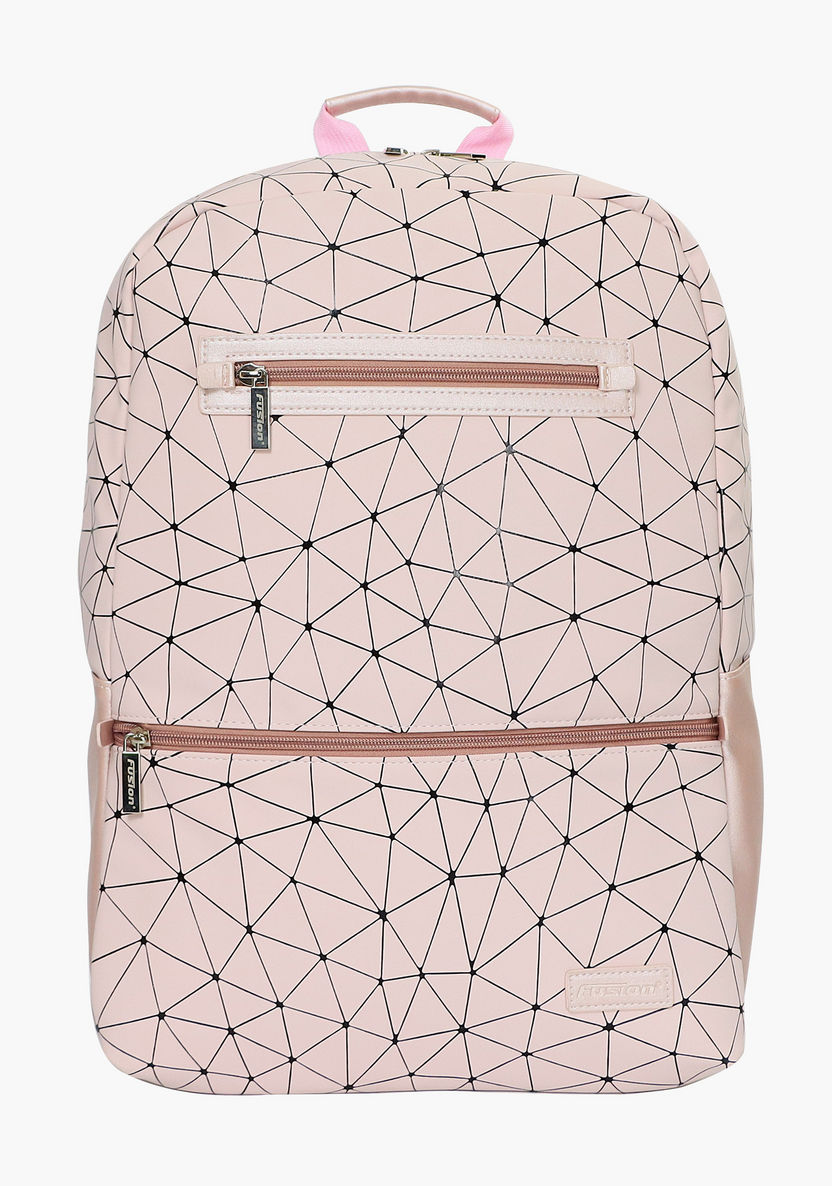 Fusion Printed Backpack with Adjustable Straps and Zip Closure-Backpacks-image-0