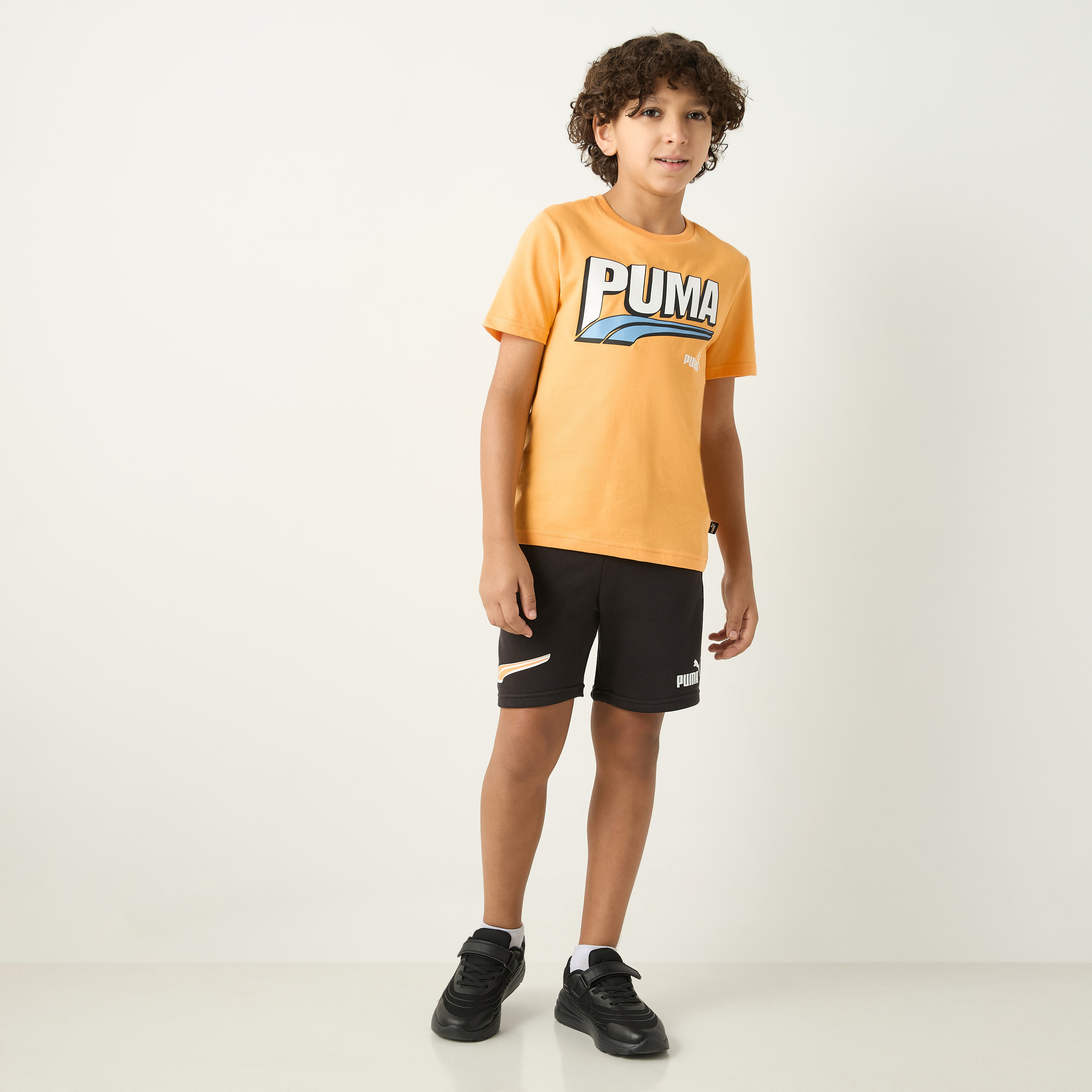 PUMA Logo Print Shorts with Elasticated Waist-sports-boys-clothing-bottoms-image-2