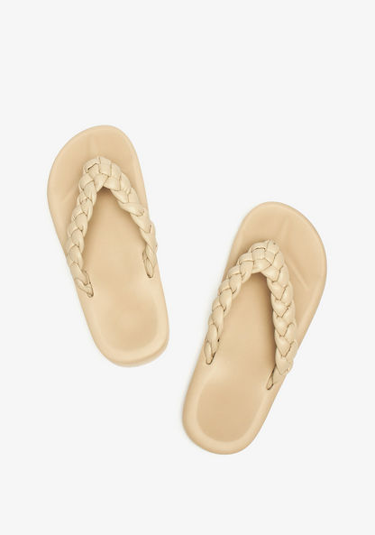 Textured Slip-On Thong Slippers with Braided Straps-Women%27s Flip Flops & Beach Slippers-image-2
