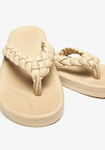 Textured Slip-On Thong Slippers with Braided Straps-Women%27s Flip Flops & Beach Slippers-image-5