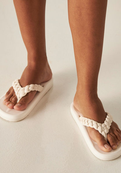 Textured Slip-On Thong Slippers with Braided Straps