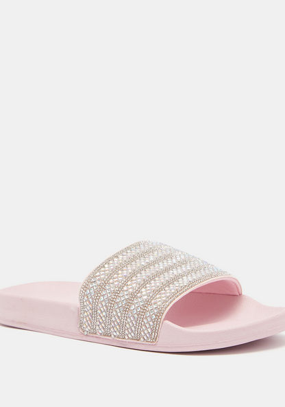 Embellished Open Toe Slide Slippers