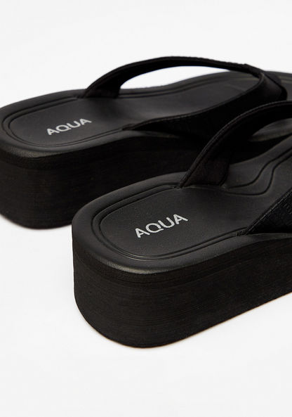 Aqua Textured Flatform Thong Slippers