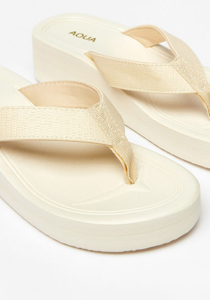 Aqua Textured Flatform Thong Slippers-Women%27s Flip Flops & Beach Slippers-image-3