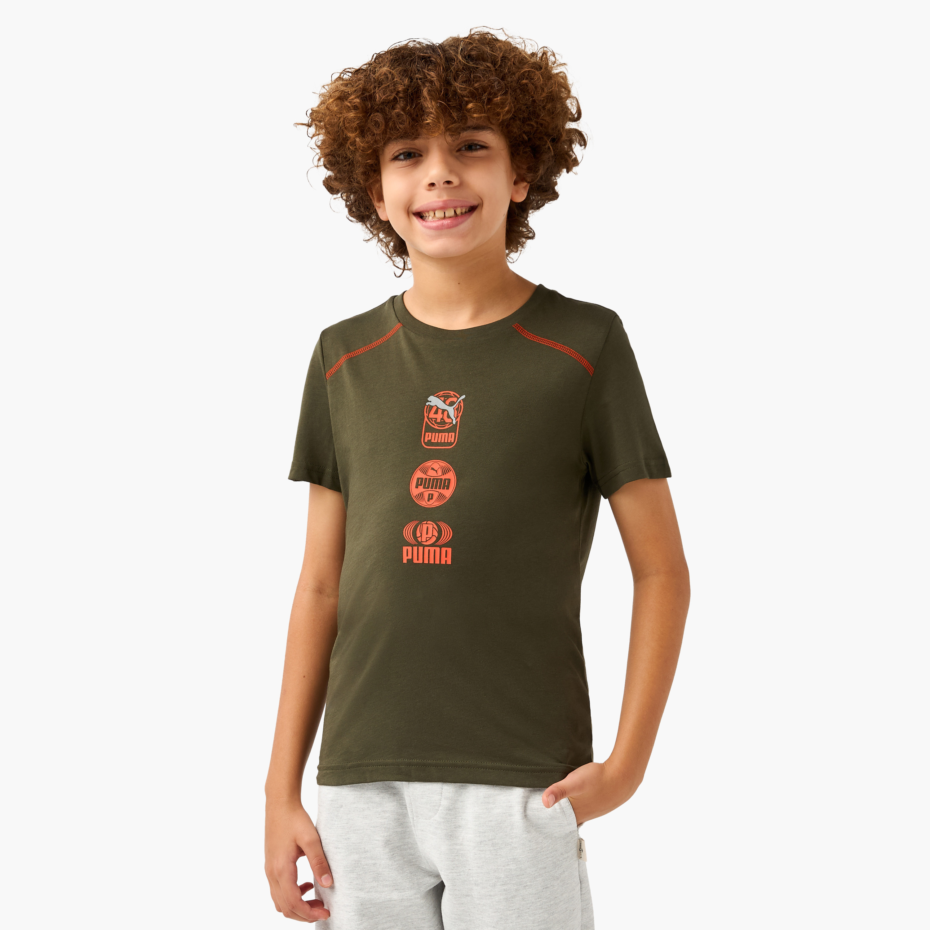PUMA Logo Print T-shirt with Short Sleeves-boys-clothing-sportswear-tops-image-1
