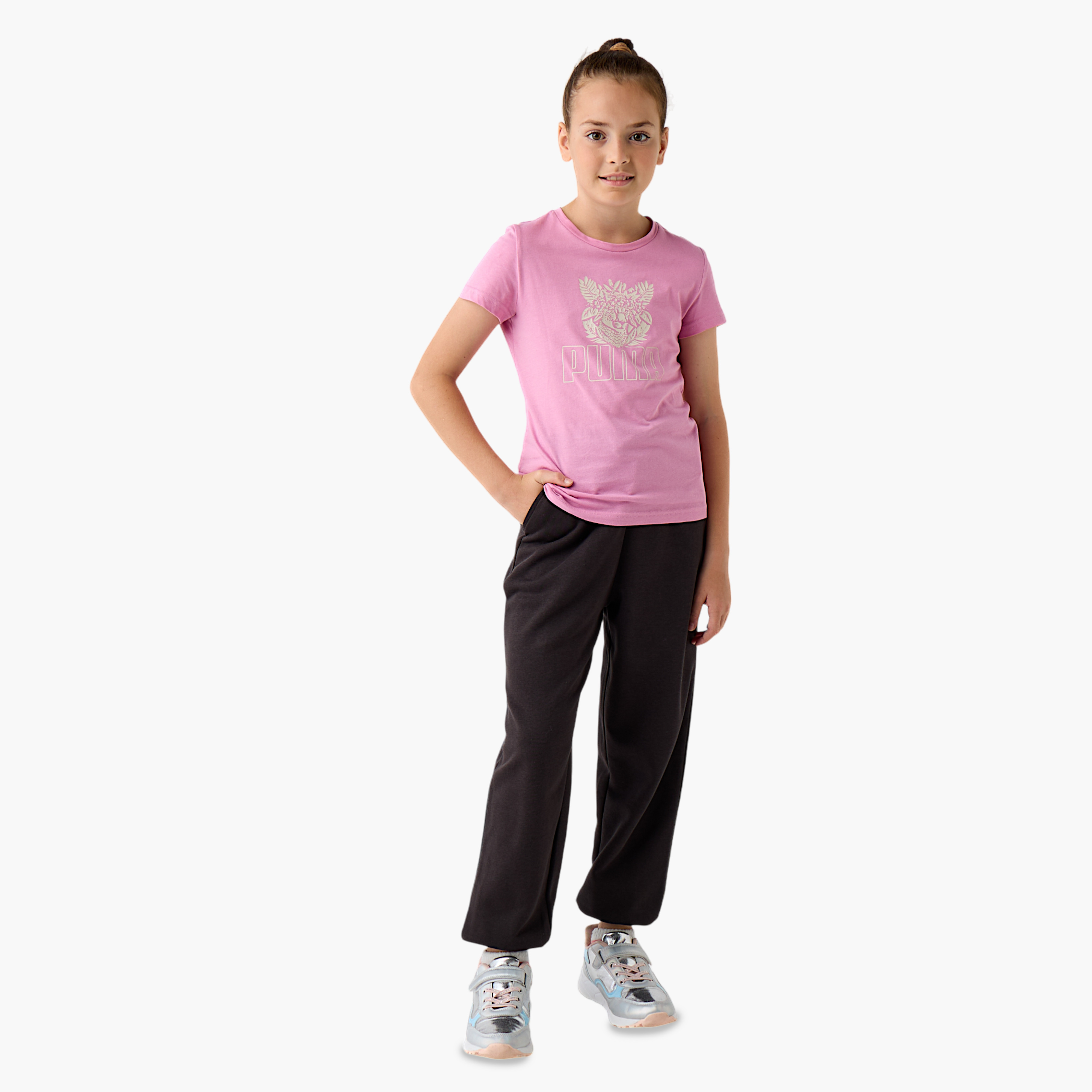 PUMA Logo Detail Round Neck T-shirt with Short Sleeves-sports-girls-clothing-tops-image-2