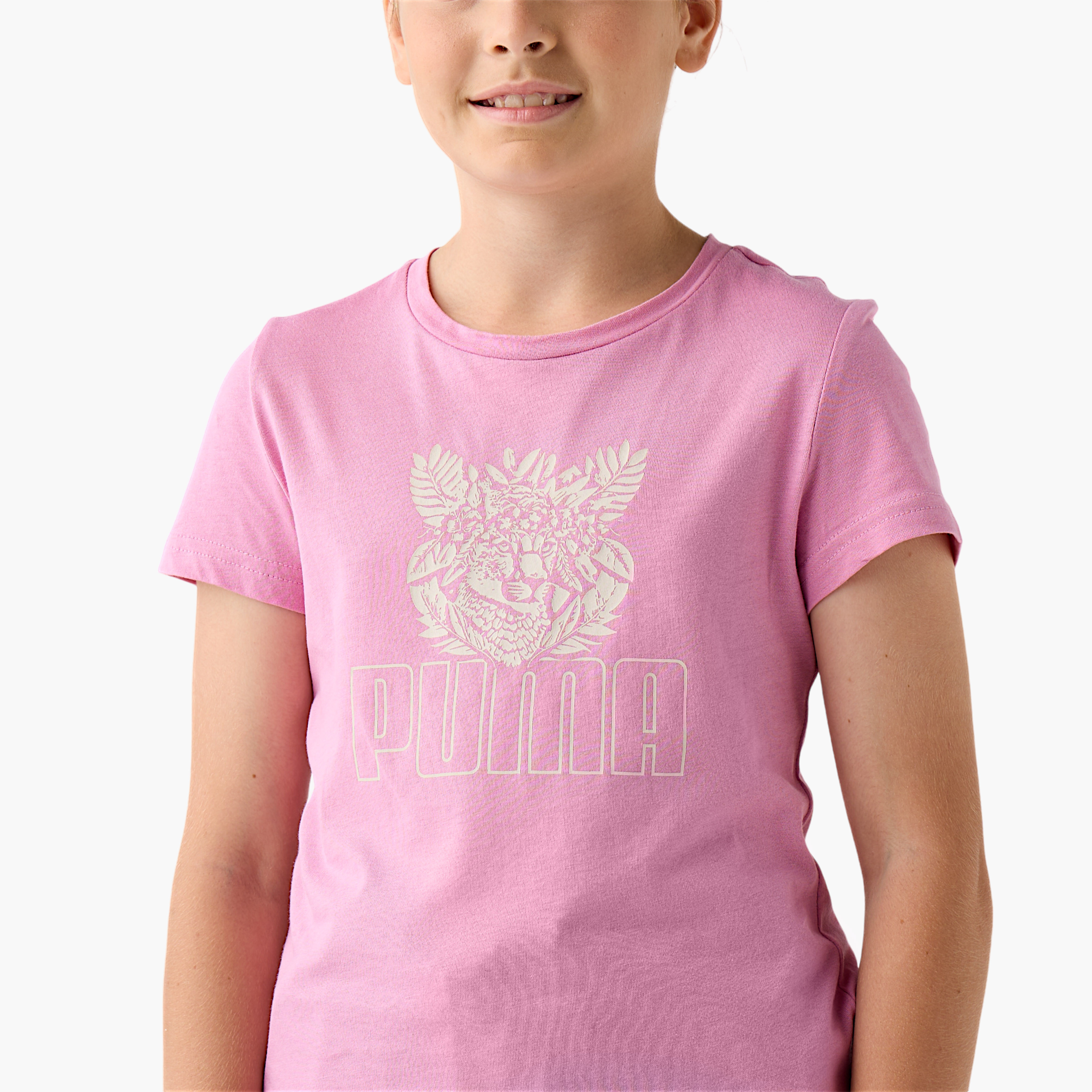 PUMA Logo Detail Round Neck T-shirt with Short Sleeves-sports-girls-clothing-tops-image-4