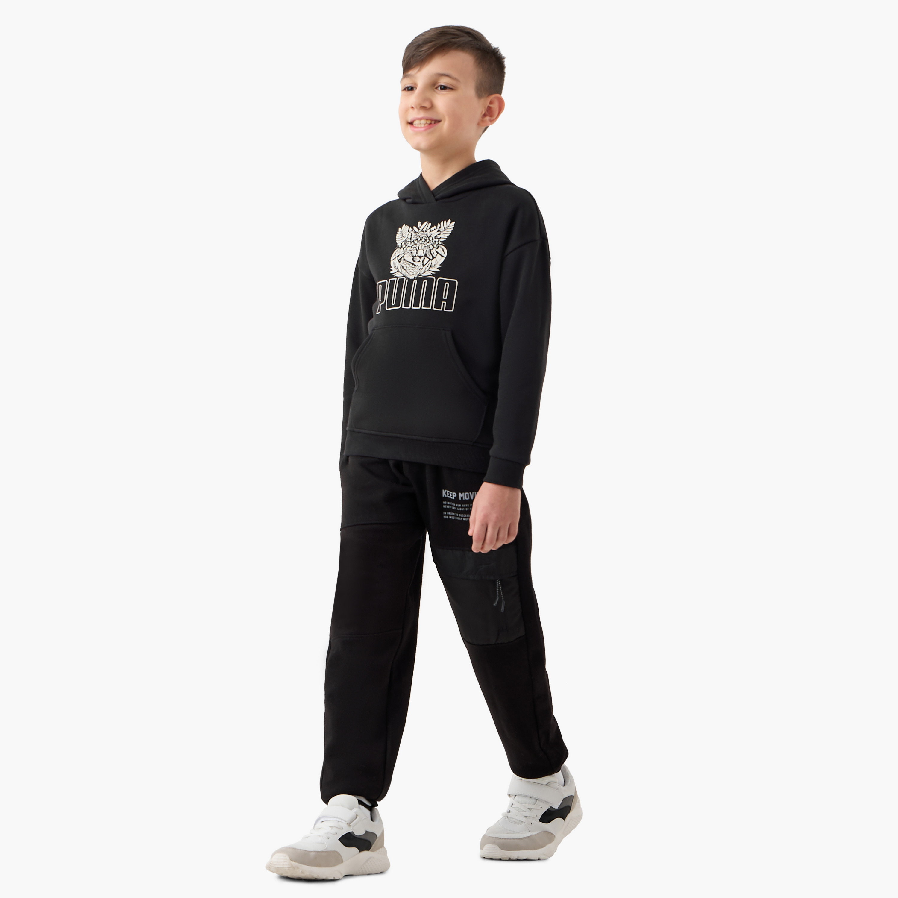 PUMA Logo Print Hoodie with Long Sleeves and Kangaroo Pocket-girls-clothing-winterwear-sweatshirts-image-2