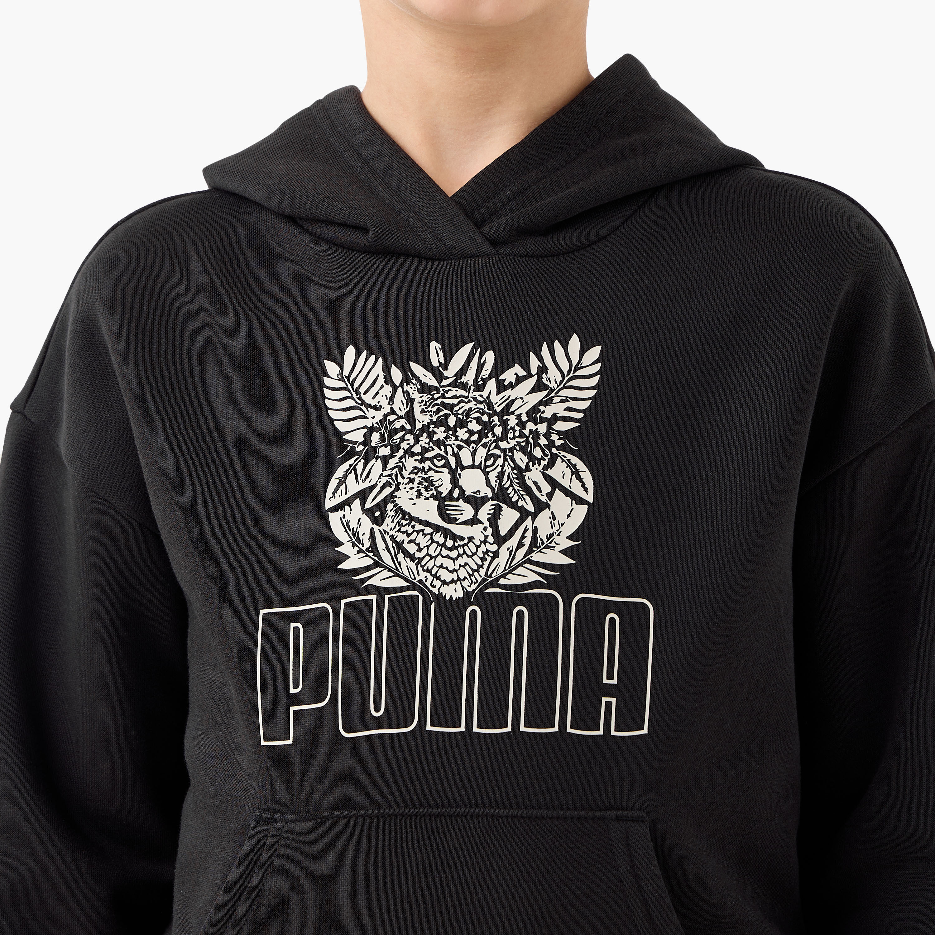 PUMA Logo Print Hoodie with Long Sleeves and Kangaroo Pocket-girls-clothing-winterwear-sweatshirts-image-4