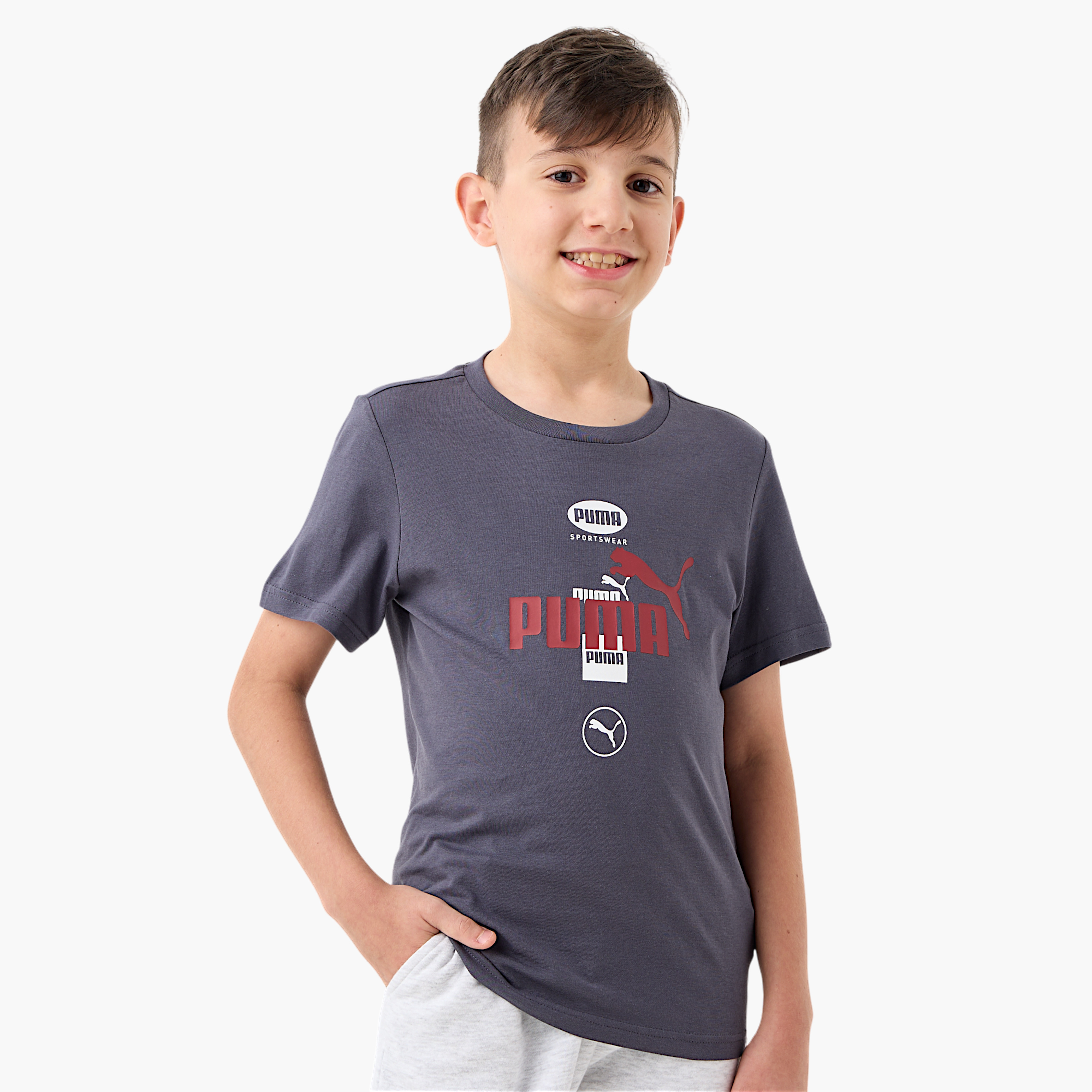 PUMA Logo Print T-shirt with Short Sleeves and Crew Neck-boys-clothing-sportswear-tops-image-1