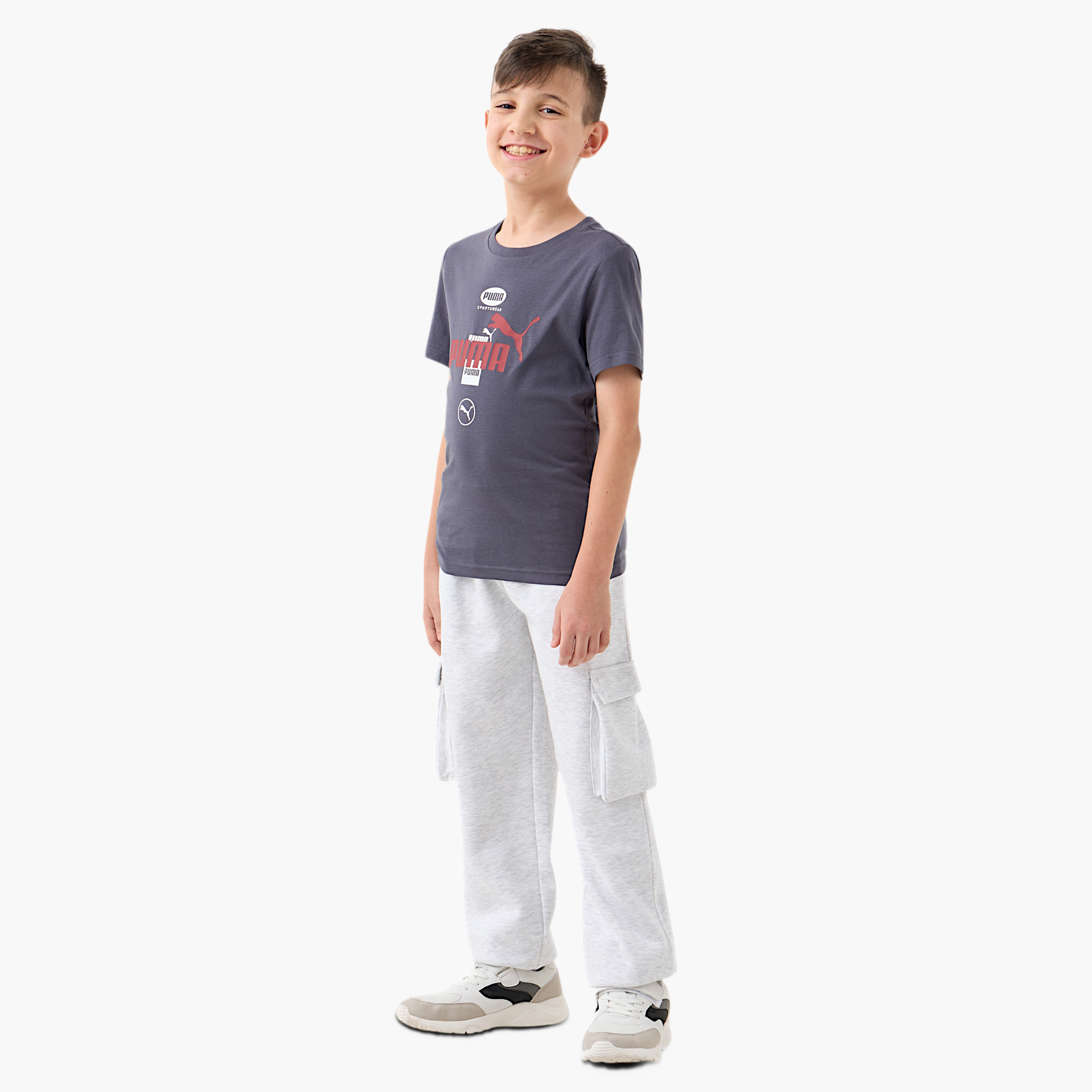 PUMA Logo Print T-shirt with Short Sleeves and Crew Neck-boys-clothing-sportswear-tops-image-2