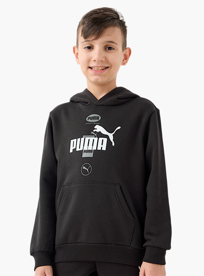 Shop PUMA Logo Print Long Sleeves Hoodie with Kangaroo Pocket