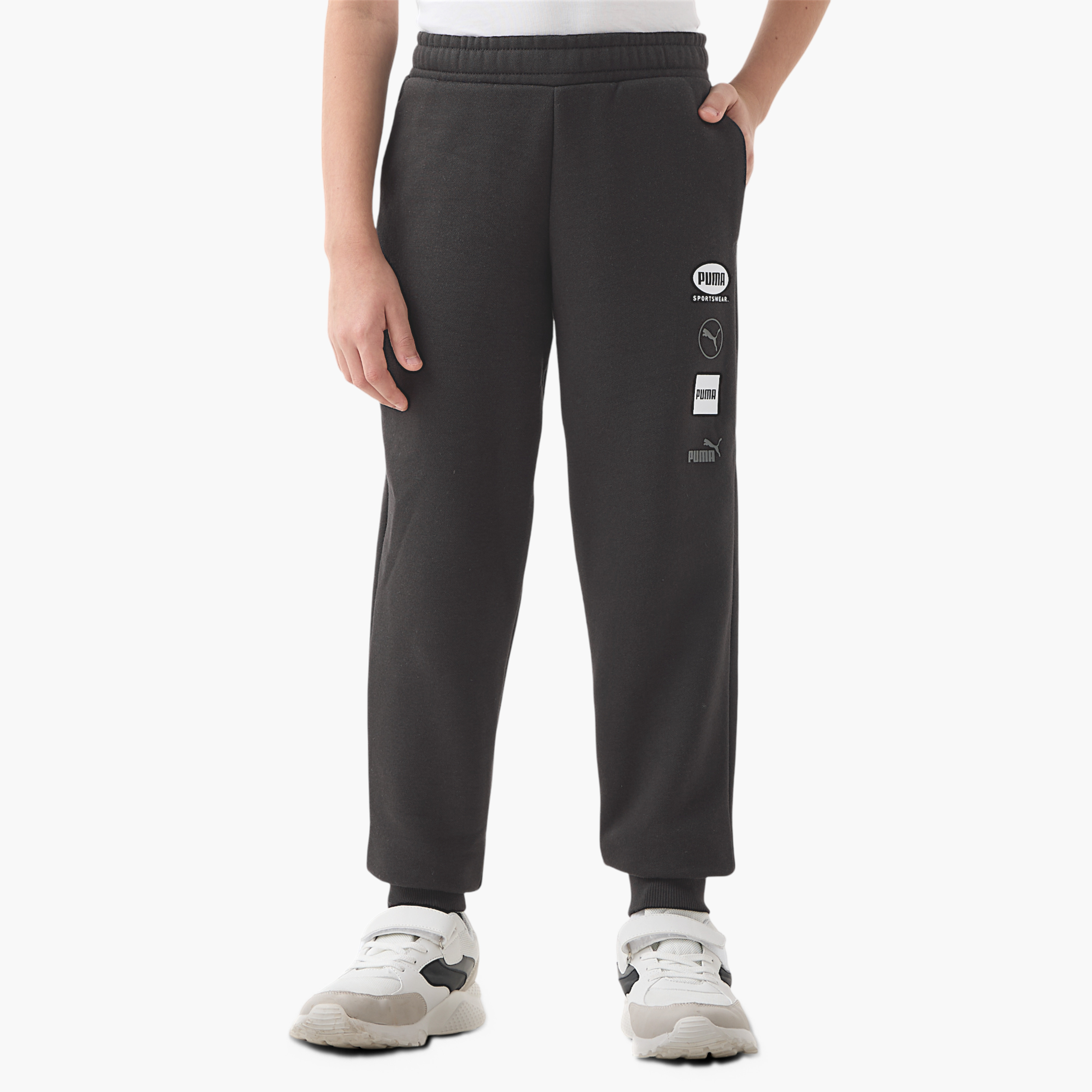 PUMA Logo Print Joggers with Elasticated Waistband and Pockets-boys-clothing-sportswear-bottoms-image-1